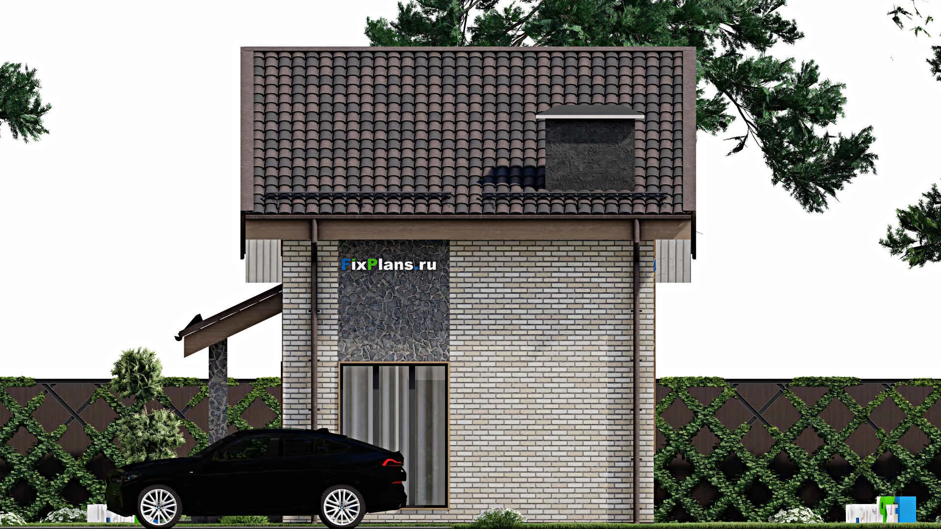 F-6263 - Проект дома с мансардой 6 на 12, площадью 100 м² с балконом и 3 спальнями