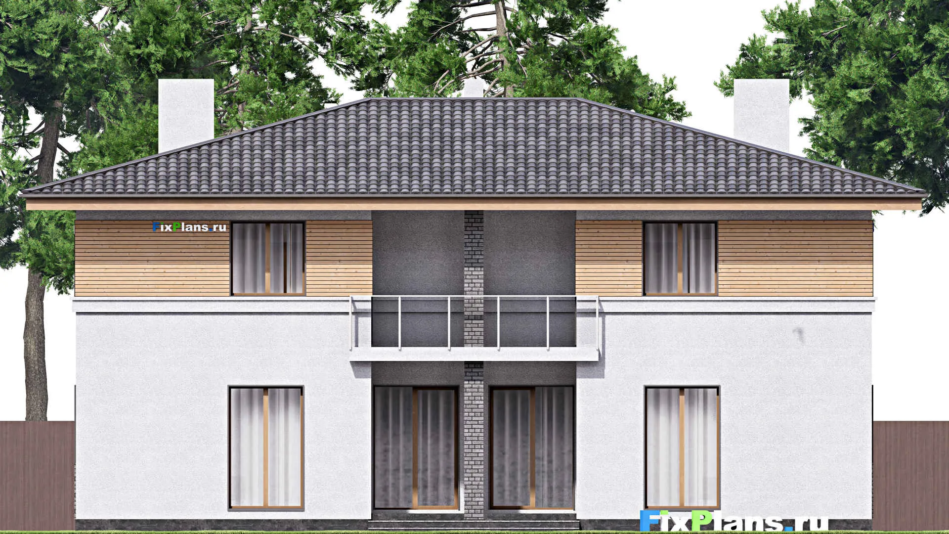 F-16667 - Проект двухэтажного дома 17 на 17, площадью 340 м² с балконом, гаражом на 2 машины и 6 спальнями