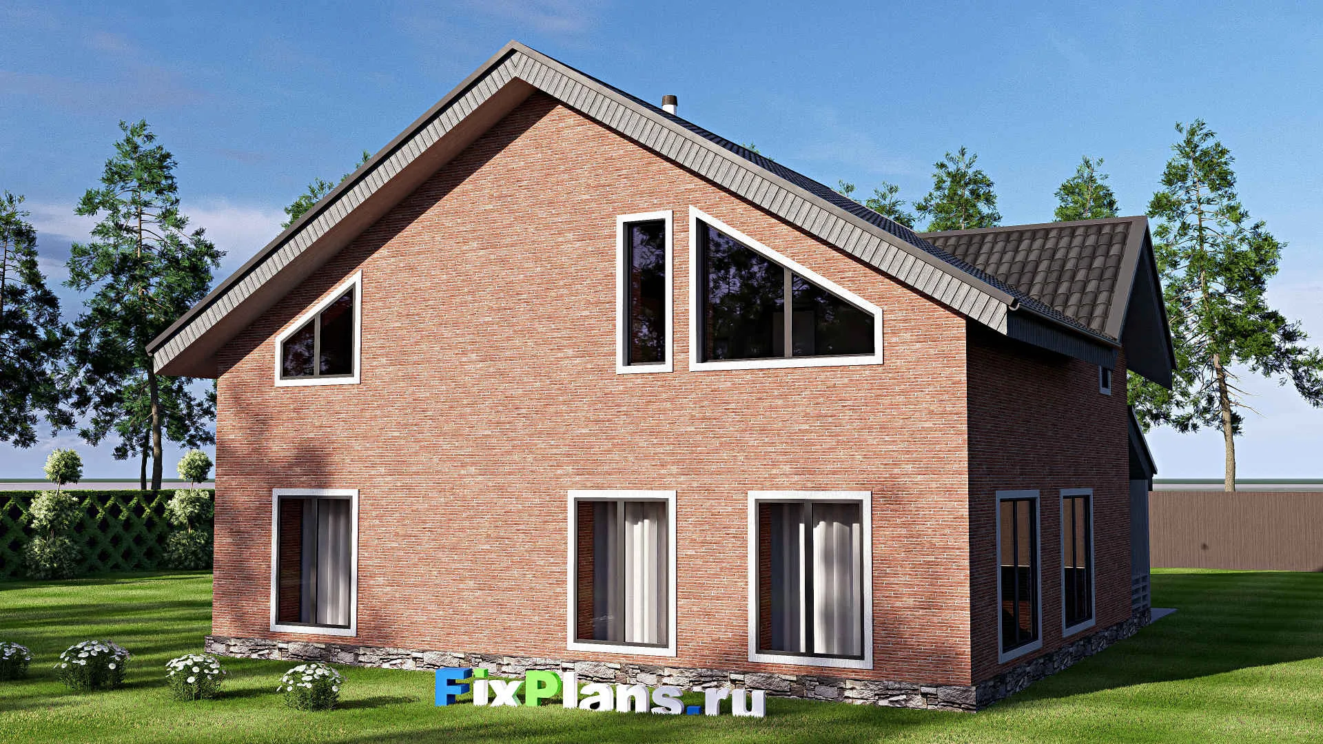 F-19862 - Планы дома с мансардой 12 на 12, площадью 200 м² с террасой и 6 спальнями