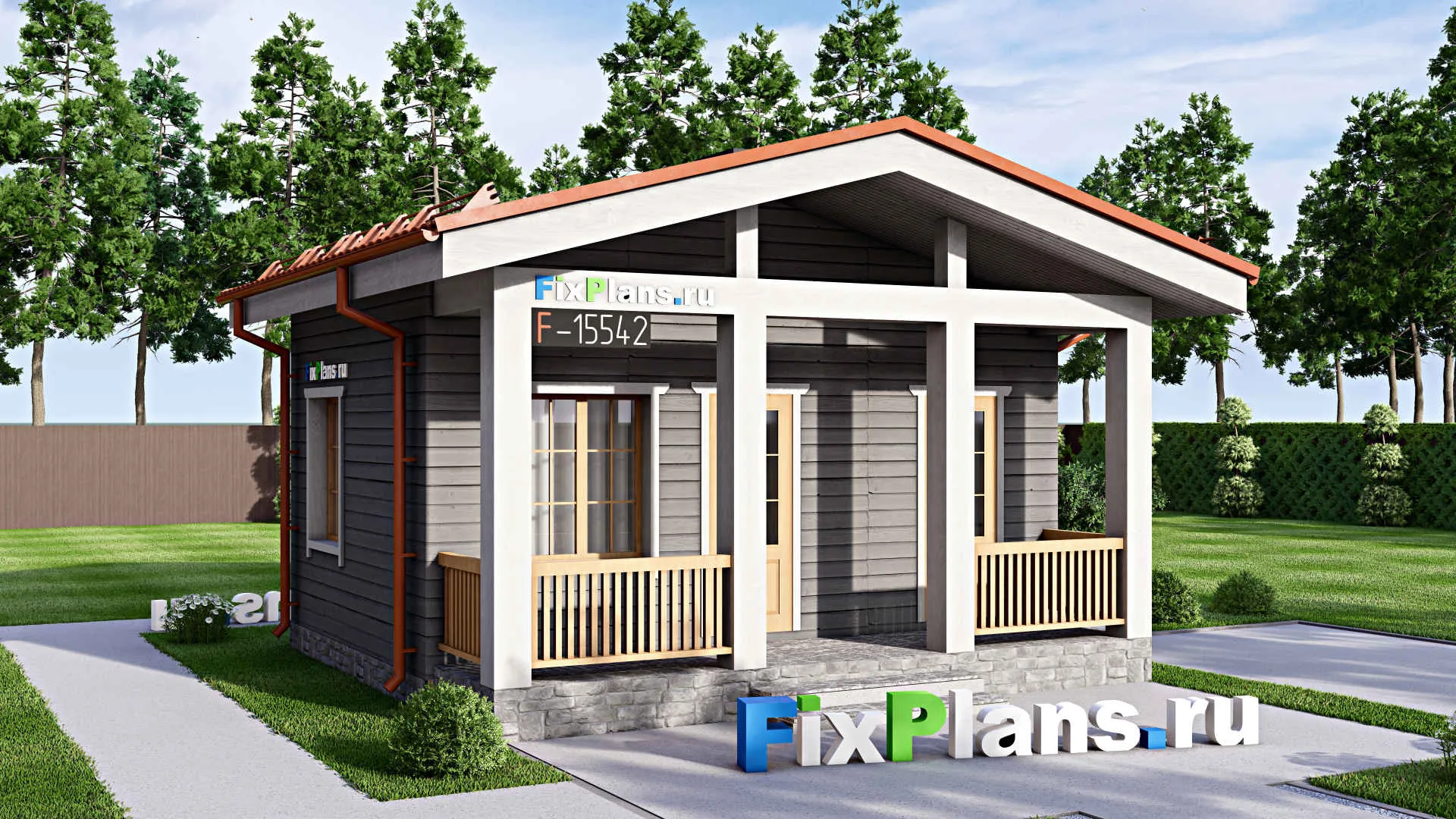 F-15542 - Проект бани 7 на 7, площадью 40 м² с комнатой отдыха