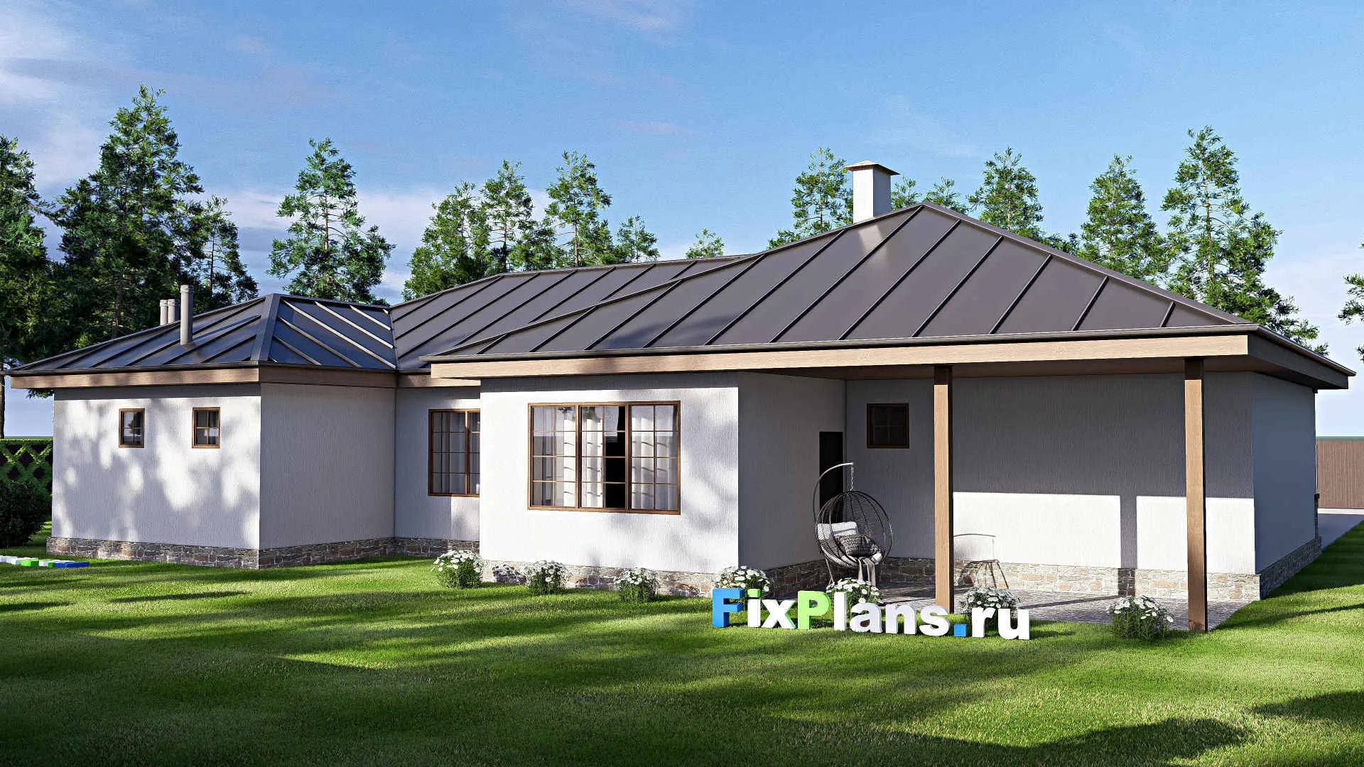 F-20780 - Проект одноэтажного дома 22 на 23, площадью 250 м² с спортзалом и 2 спальнями