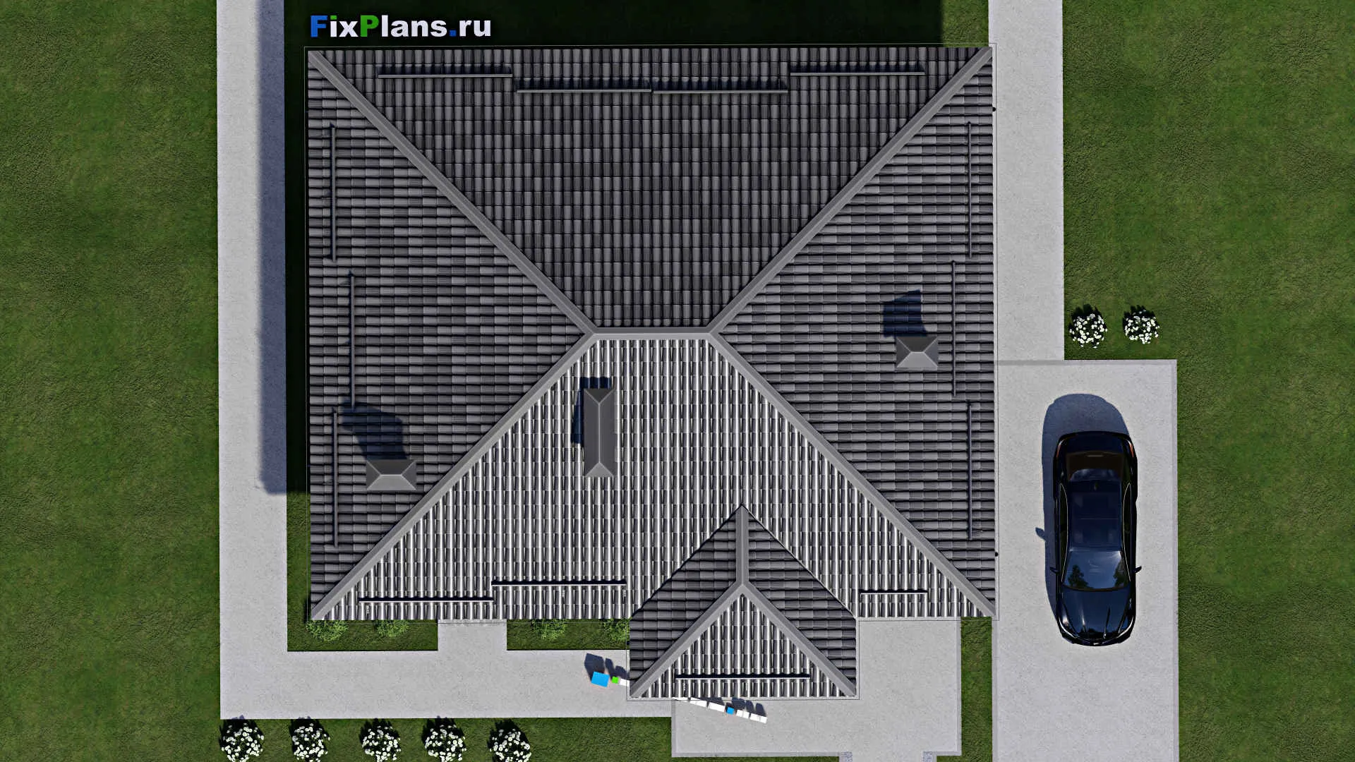 F-5489 - Проект одноэтажного дома 12 на 14, площадью 130 м² с террасой и 3 спальнями