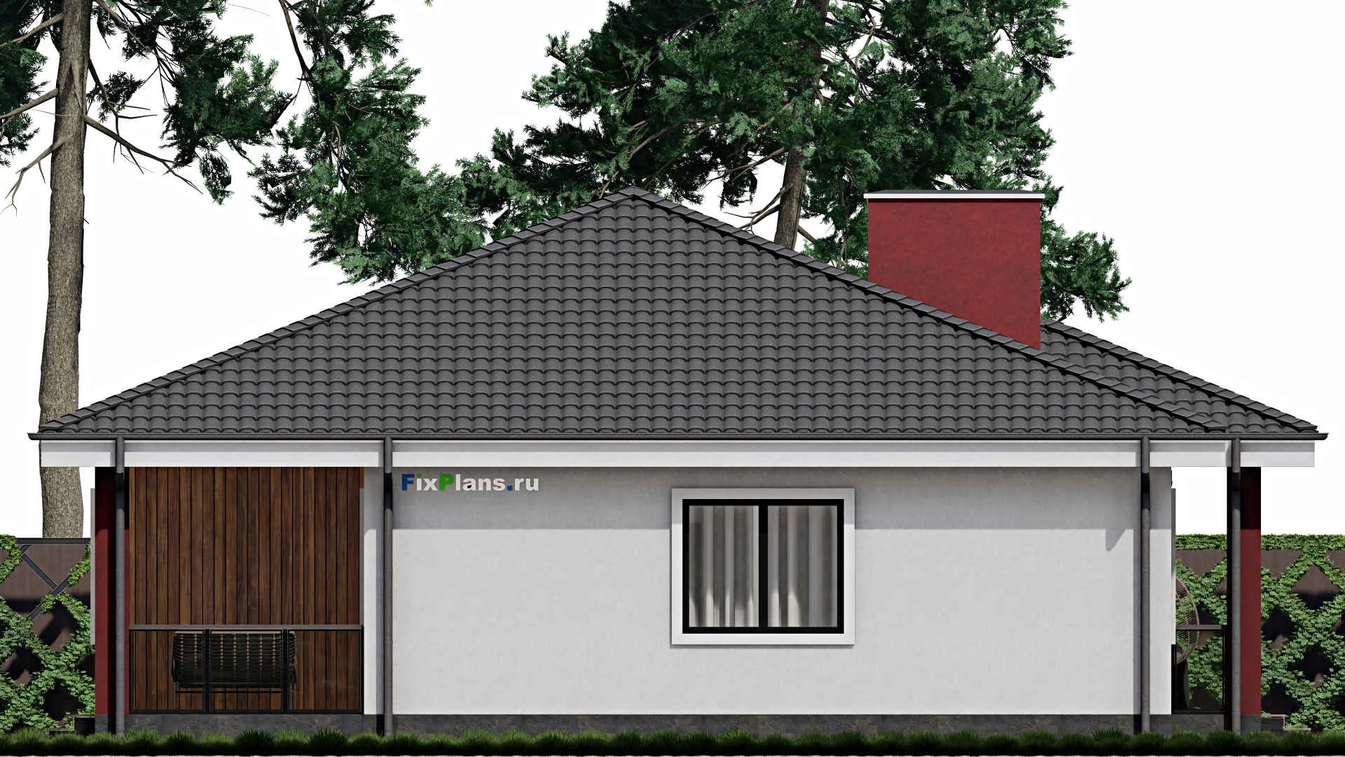 F-0269 - План одноэтажного дома 12 на 20, площадью 180 м² с террасой, гаражом на 1 машину и 3 спальнями