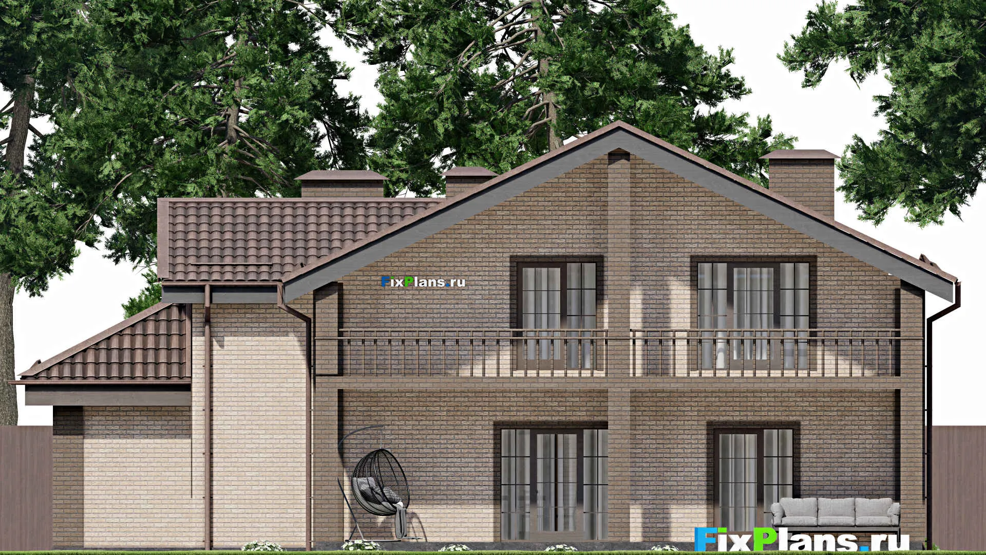 F-6407 - Планы дома с мансардой 15 на 16, площадью 260 м² с террасой, балконом, гаражом на 2 машины и 5 спальнями