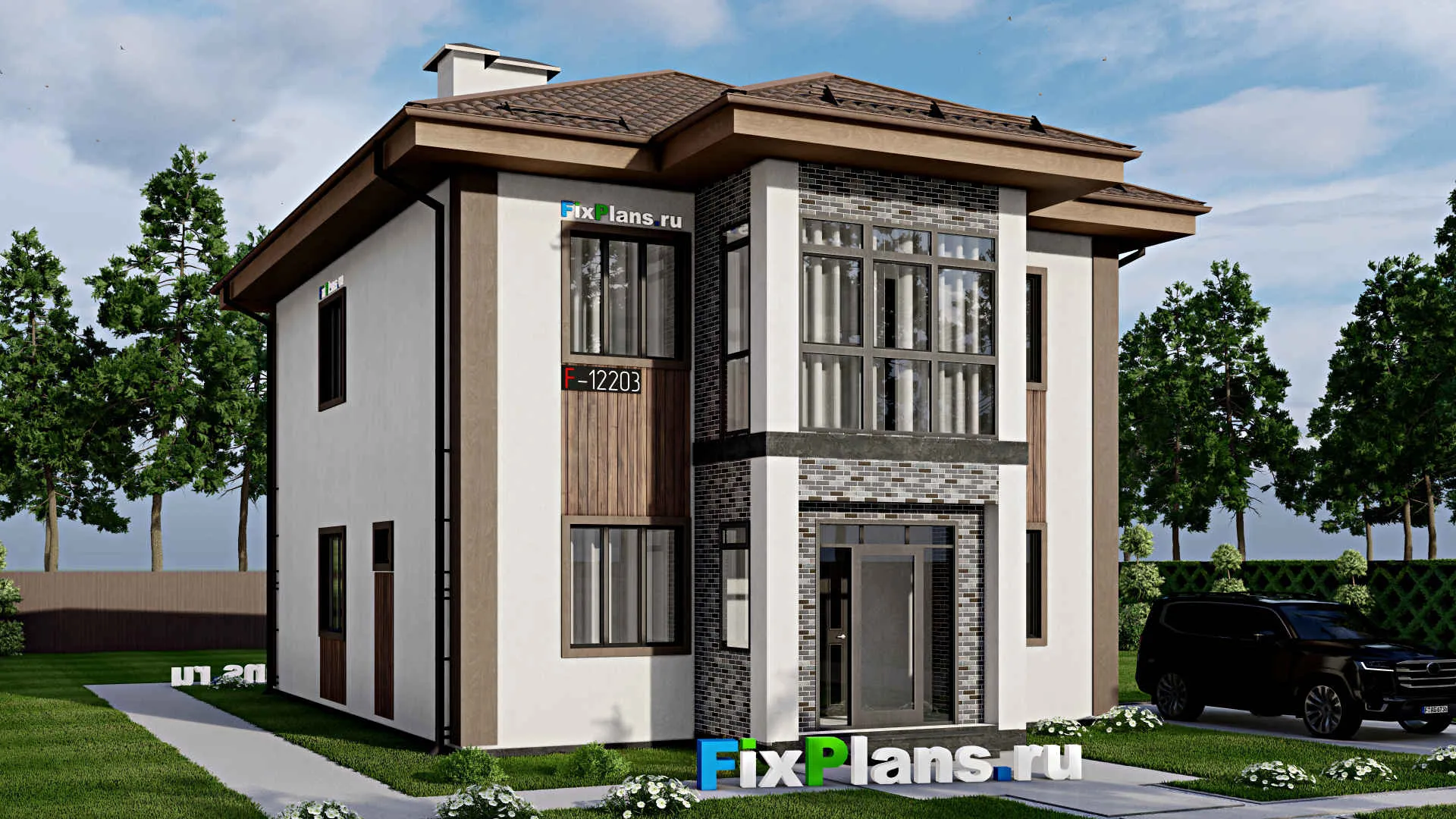 F-12203 - Проект двухэтажного дома 10 на 13, площадью 170 м² с балконом и 5 спальнями