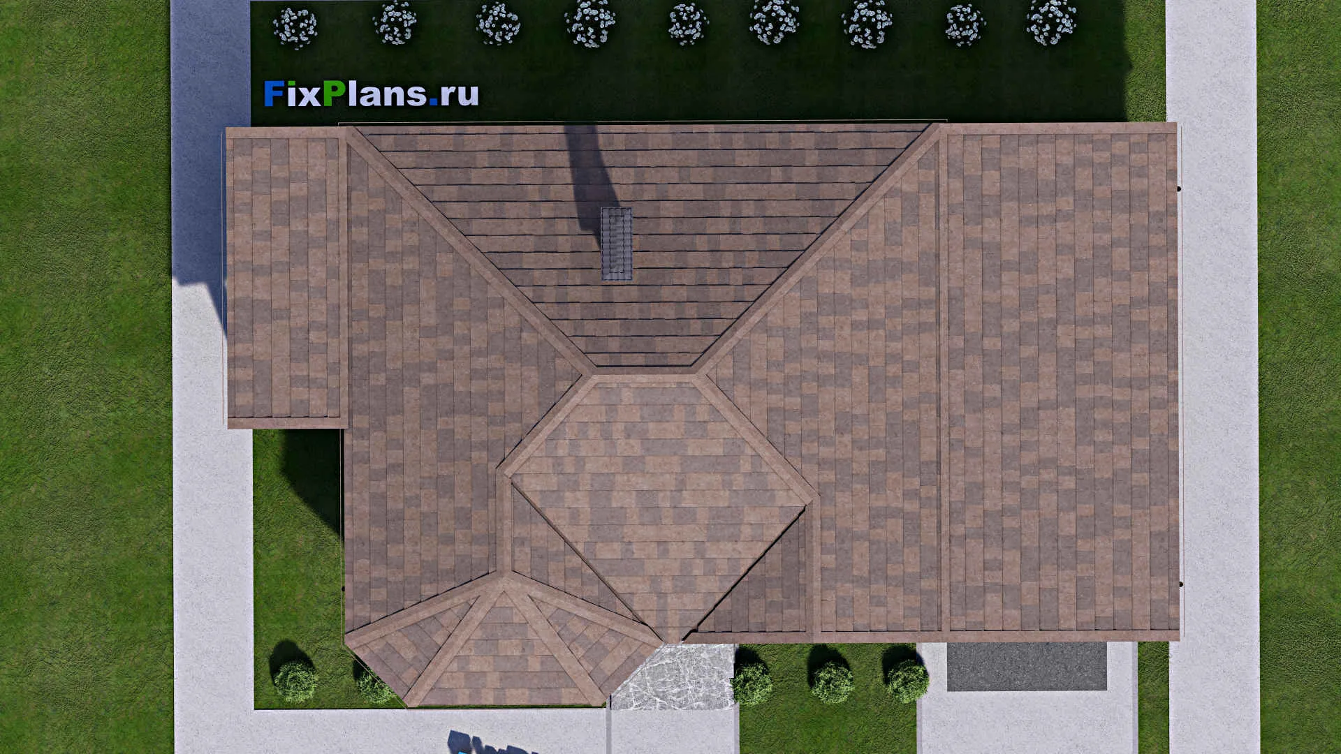 F-12626 - Проект одноэтажного дома 10 на 17, площадью 120 м² с террасой, гаражом на 1 машину и 2 спальнями