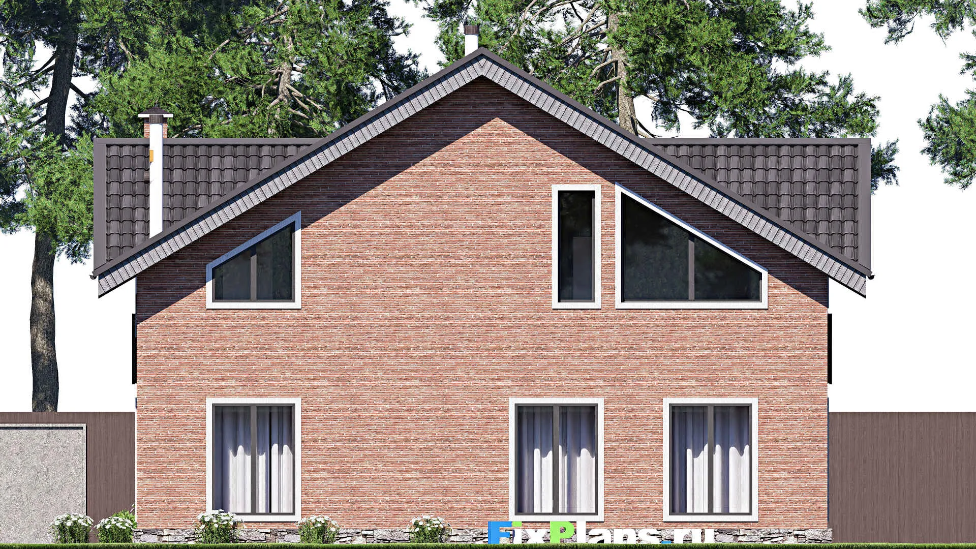 F-19862 - Планы дома с мансардой 12 на 12, площадью 200 м² с террасой и 6 спальнями