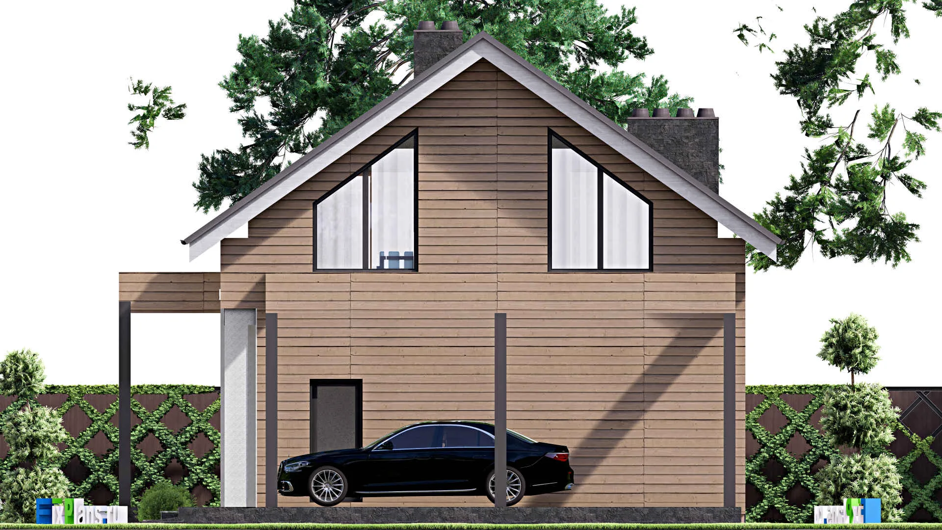 F-16172 - Проект дома с мансардой 11 на 19, площадью 220 м² с террасой и 3 спальнями