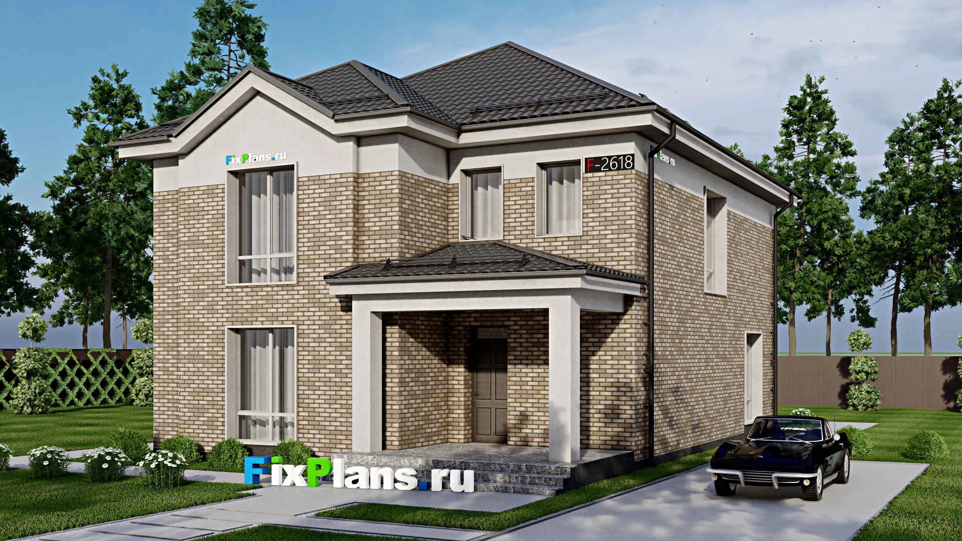 F-2618 - Проект двухэтажного дома 11 на 14, площадью 220 м² с террасой и 4 спальнями