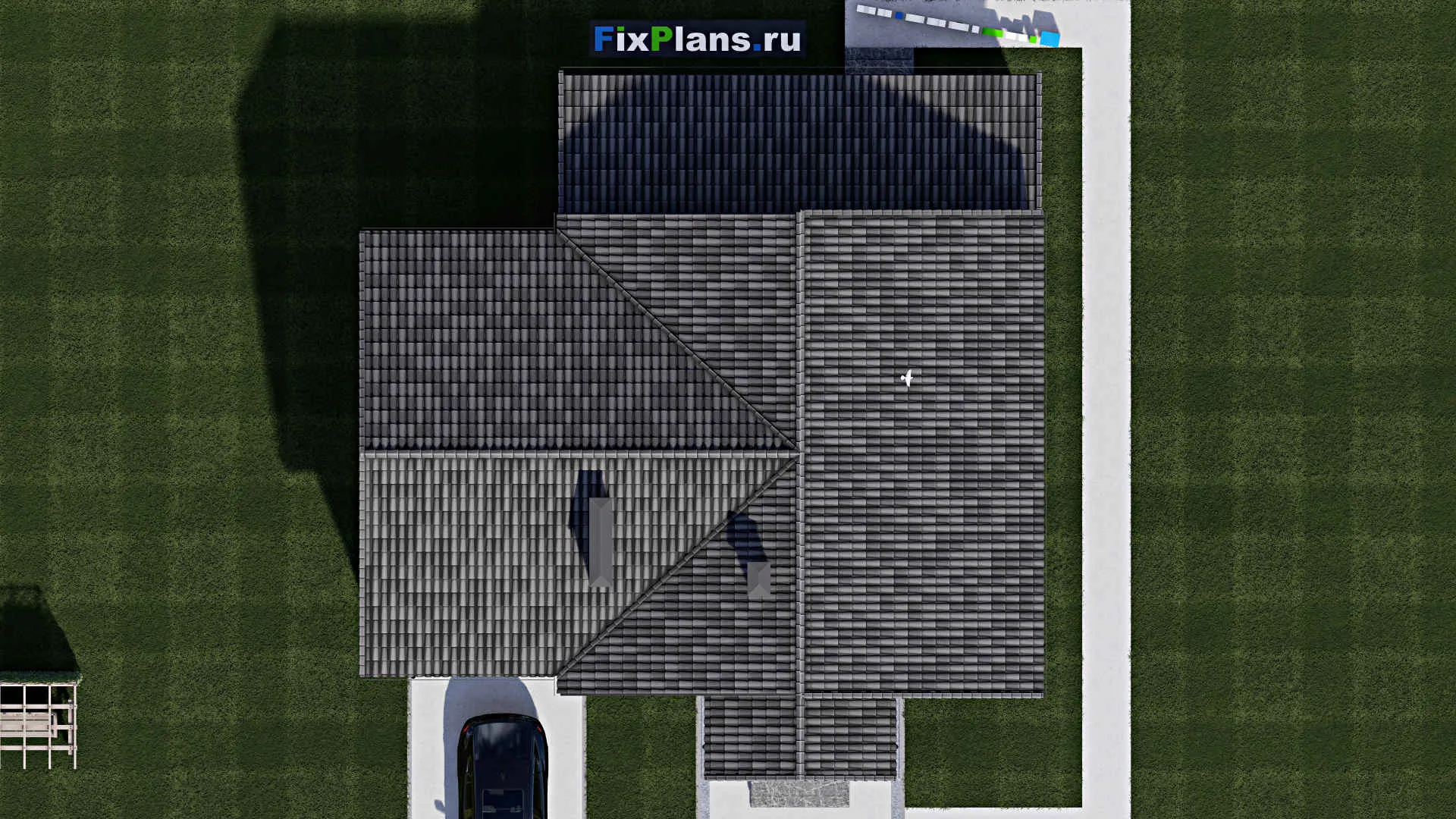 F-1268 - Проект дома с мансардой 10 на 14, площадью 230 м² с террасой, балконом, гаражом на 1 машину и 5 спальнями