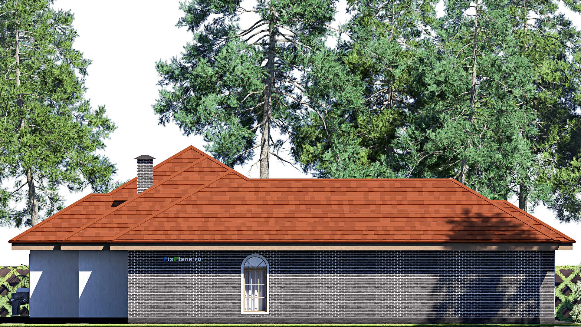 F-17306 - Проект одноэтажного дома 22 на 24, площадью 270 м² с террасой, гаражом на 2 машины и 4 спальнями