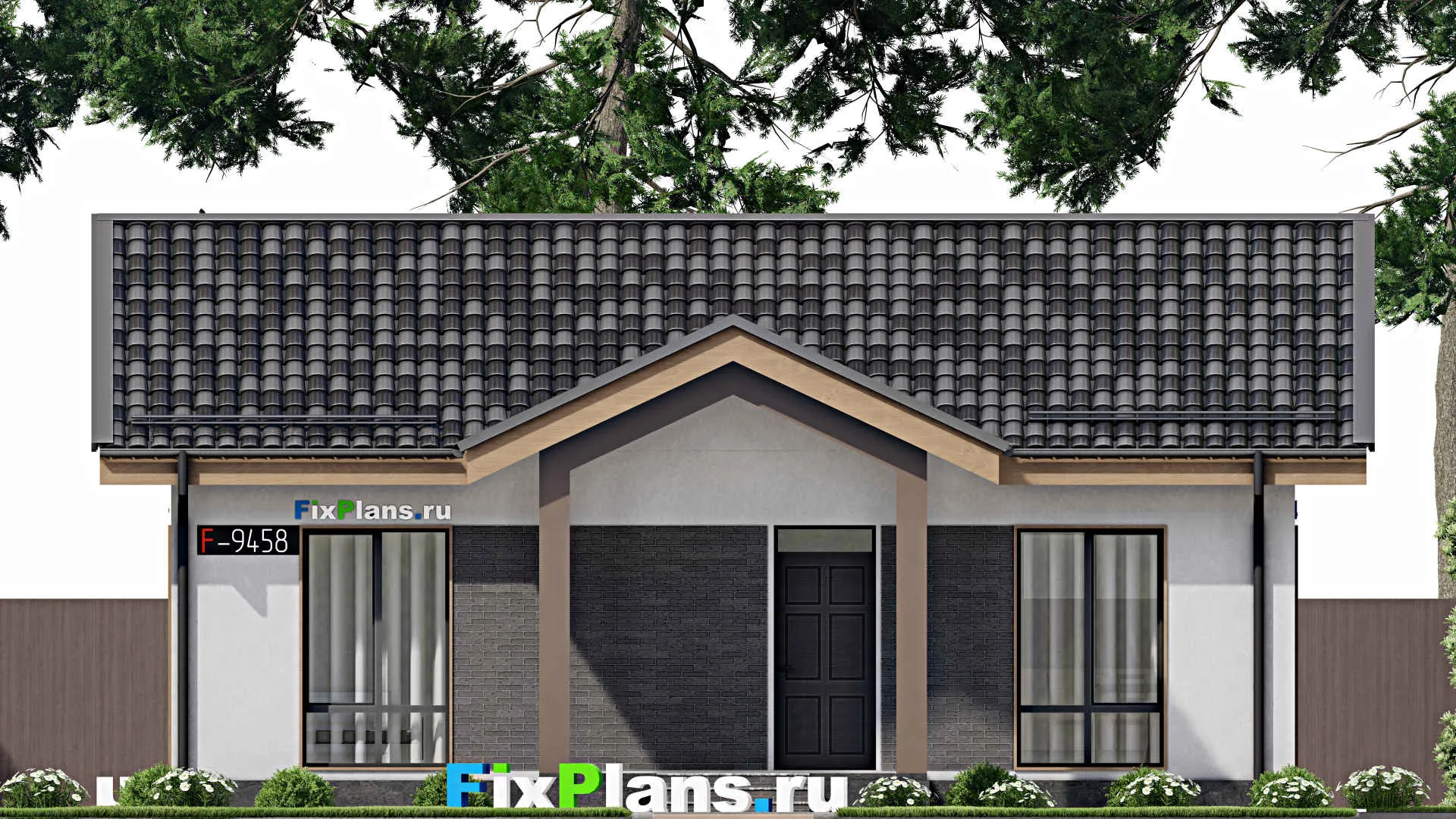 F-9458 - Проект одноэтажного дома 11 на 12, площадью 80 м² с 2 спальнями