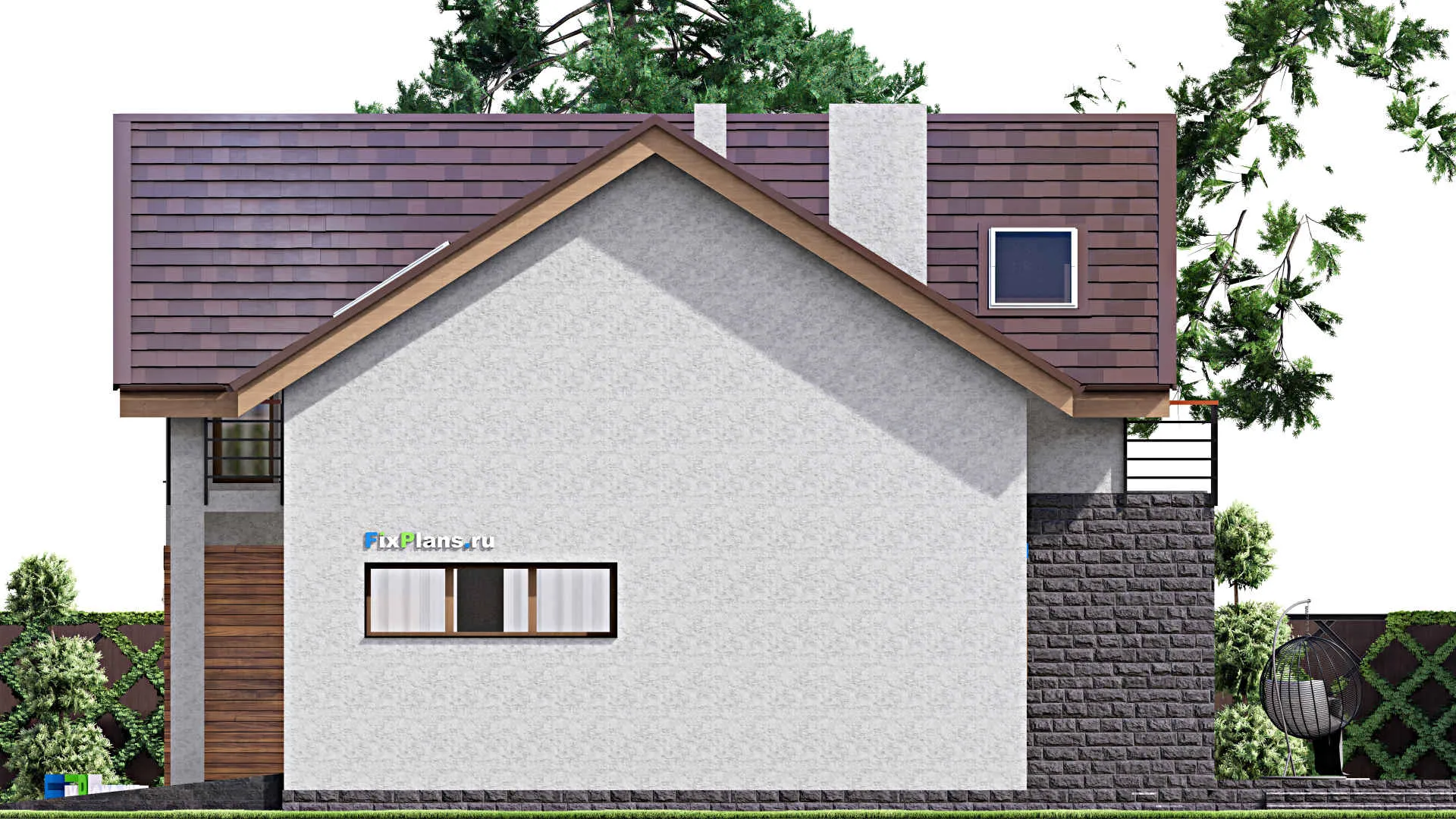 F-16181 - Проект дома с мансардой 13 на 16, площадью 240 м² с террасой, балконом, гаражом на 1 машину и 3 спальнями