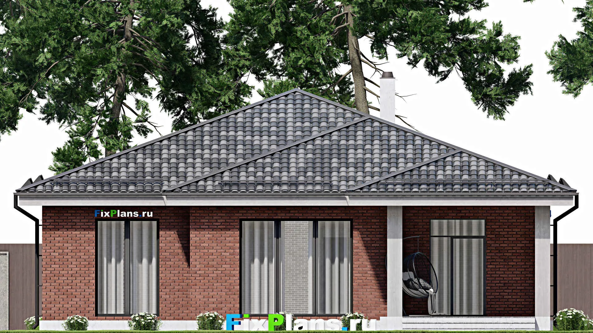 F-8342 - План одноэтажного дома 14 на 19, площадью 170 м² с террасой и 3 спальнями