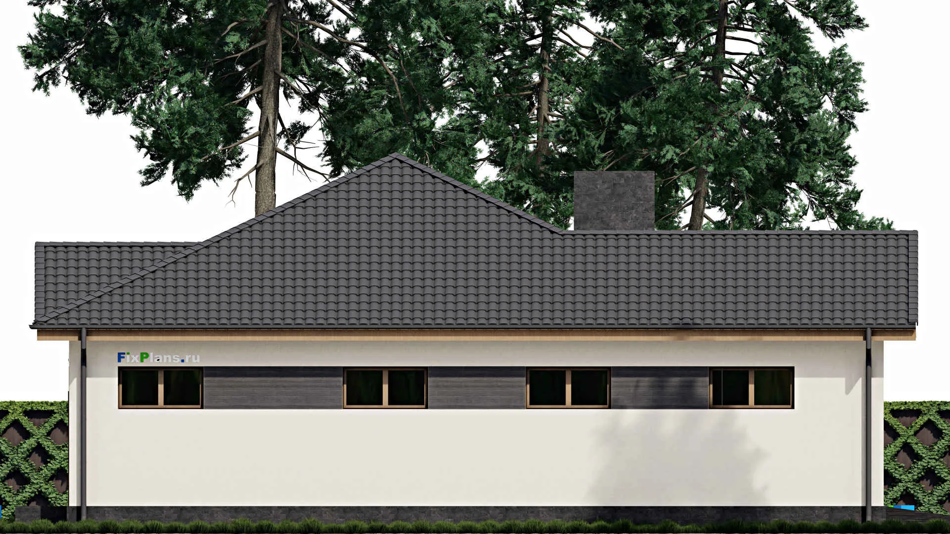 F-0242 - Проект одноэтажного дома 16 на 19, площадью 200 м² с террасой, гаражом на 2 машины и 3 спальнями