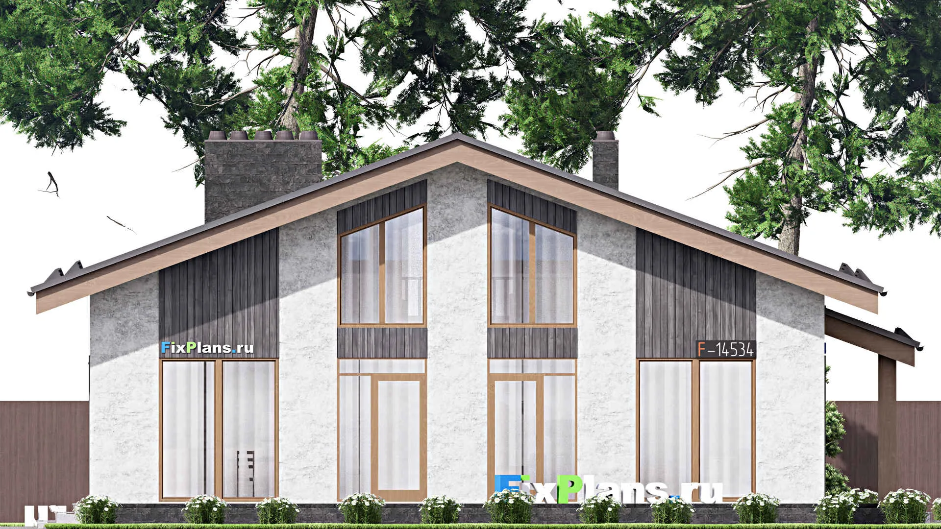 F-14534 - Планы дома с мансардой 13 на 14, площадью 160 м² с террасой и 4 спальнями