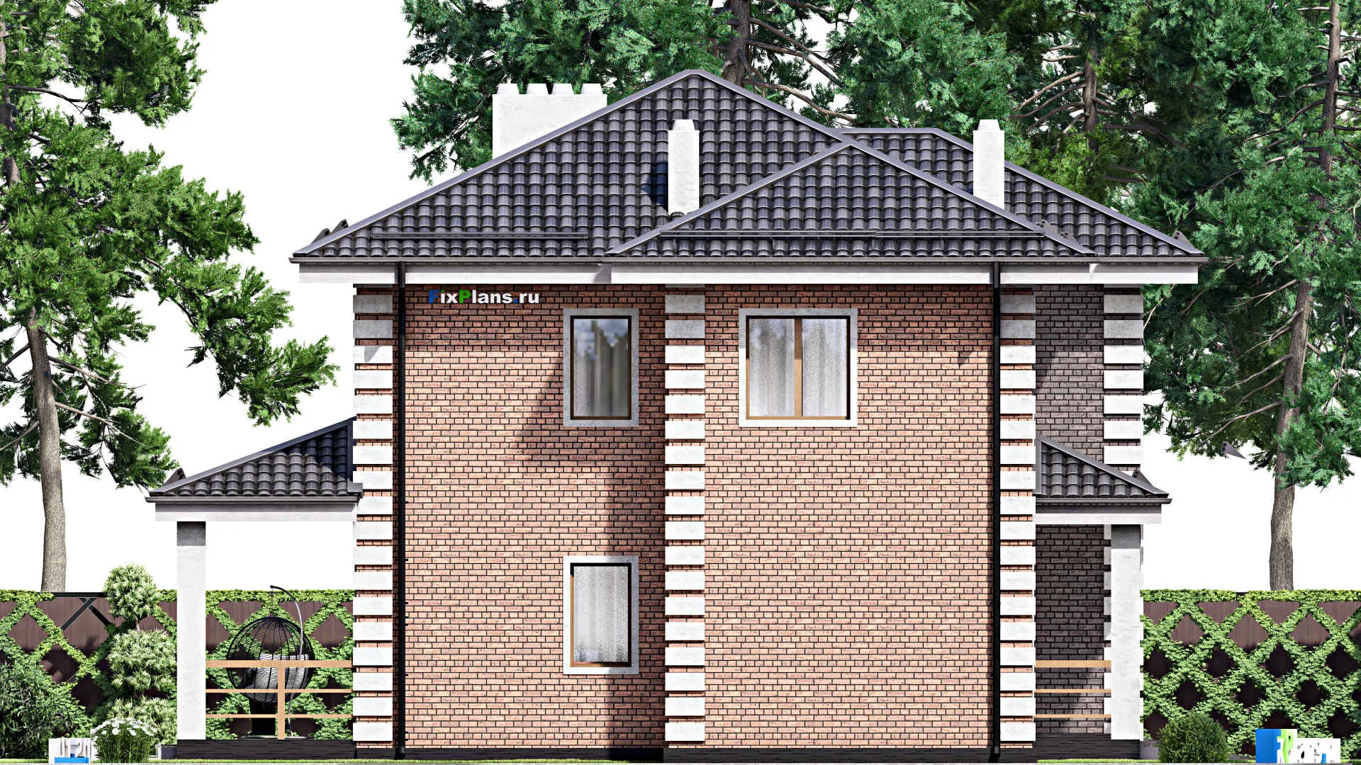 F-13733 - Проект двухэтажного дома 14 на 16, площадью 260 м² с террасой, гаражом на 1 машину и 4 спальнями