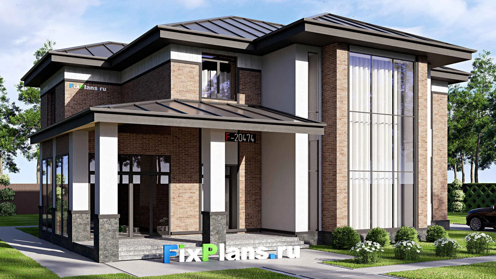 F-20474 - Проект двухэтажного дома 14 на 18, площадью 310 м² с террасой и 4 спальнями