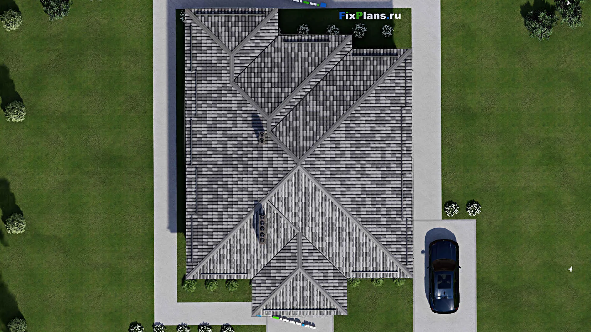 F-8342 - План одноэтажного дома 14 на 19, площадью 170 м² с террасой и 3 спальнями