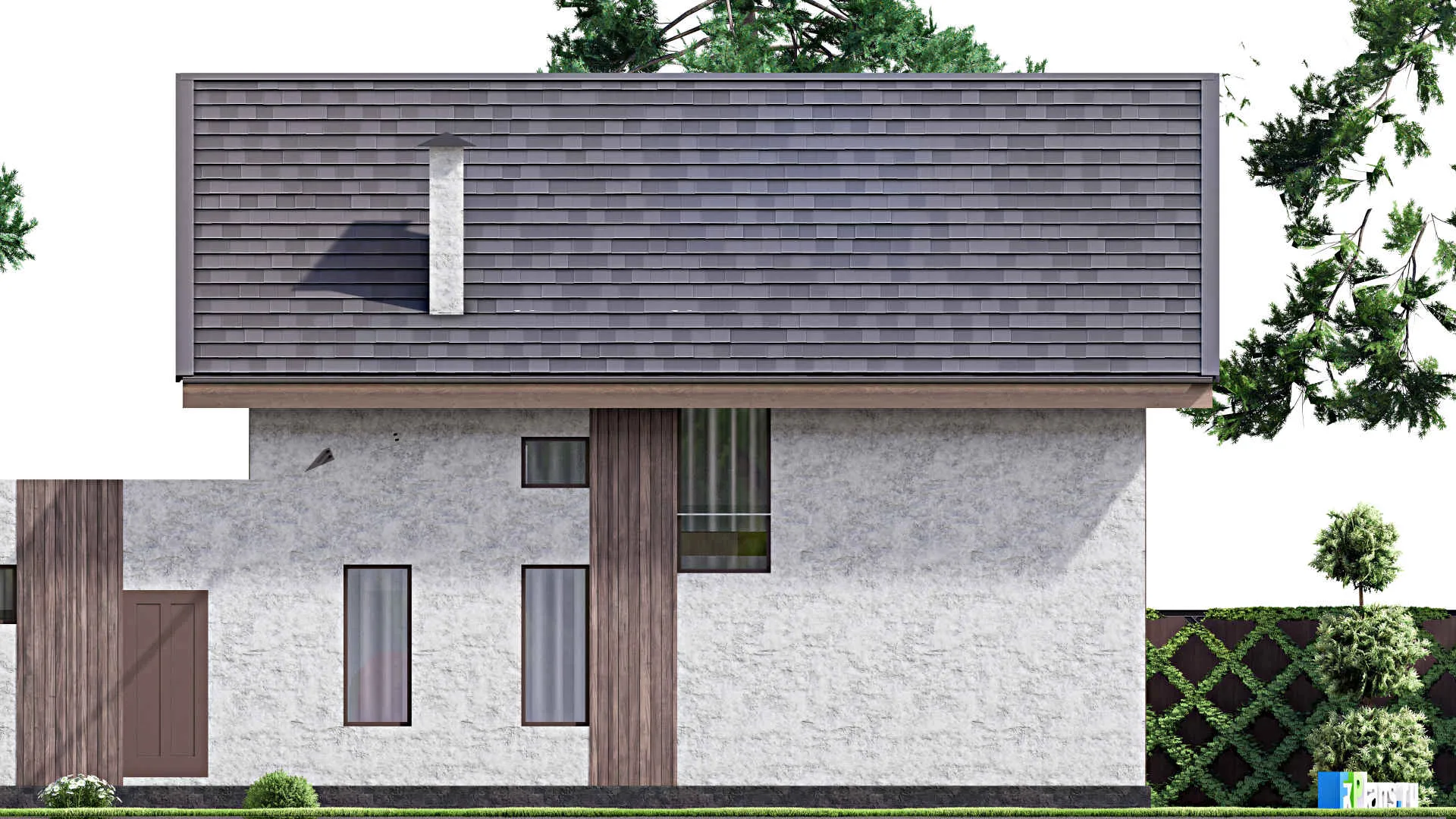 F-13256 - Планы дома с мансардой 11 на 17, площадью 240 м² с террасой, гаражом на 1 машину и 4 спальнями