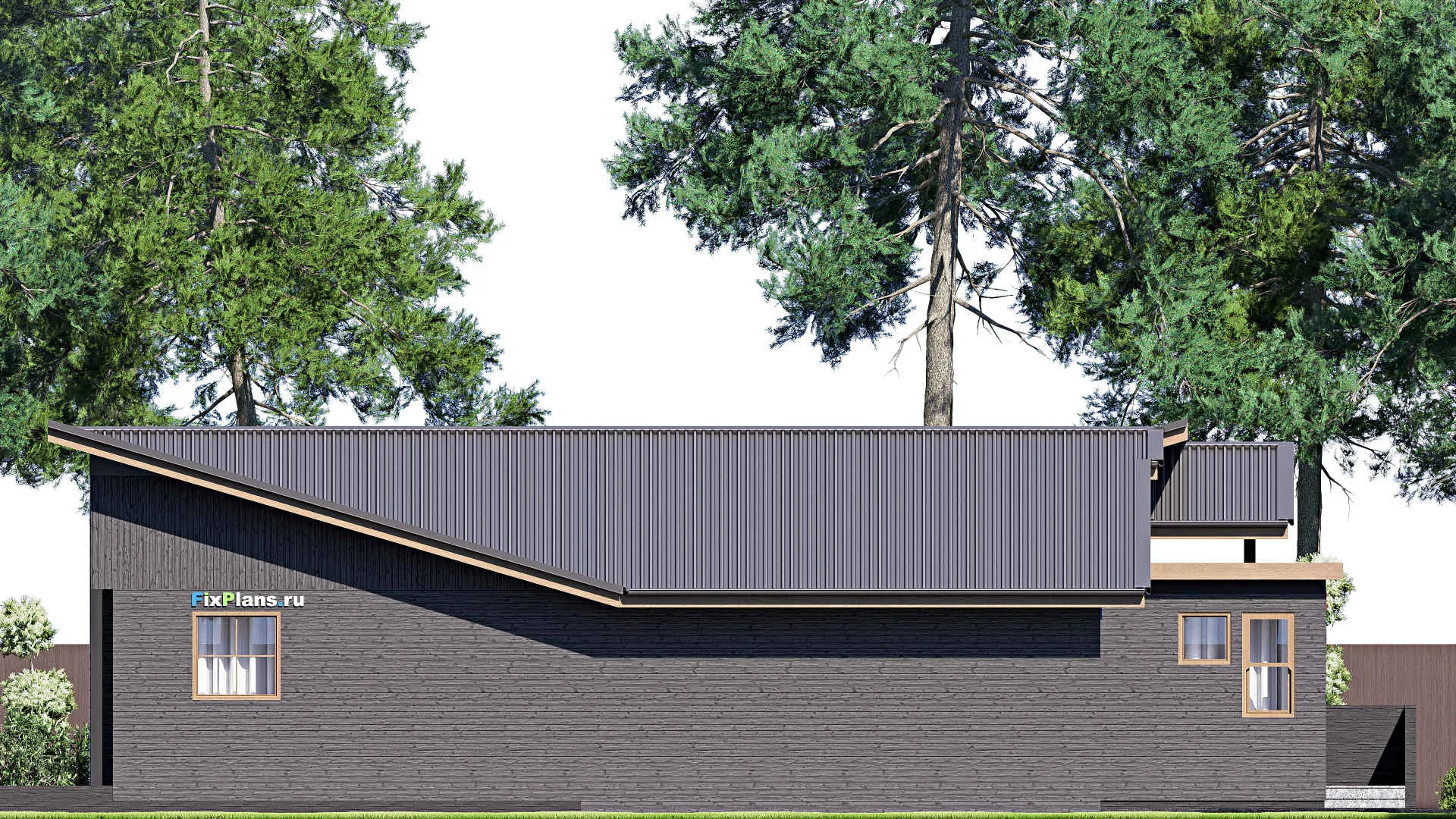 F-20159 - Проект одноэтажного дома 15 на 22, площадью 200 м² с террасой, баней, гаражом на 2 машины и 3 спальнями