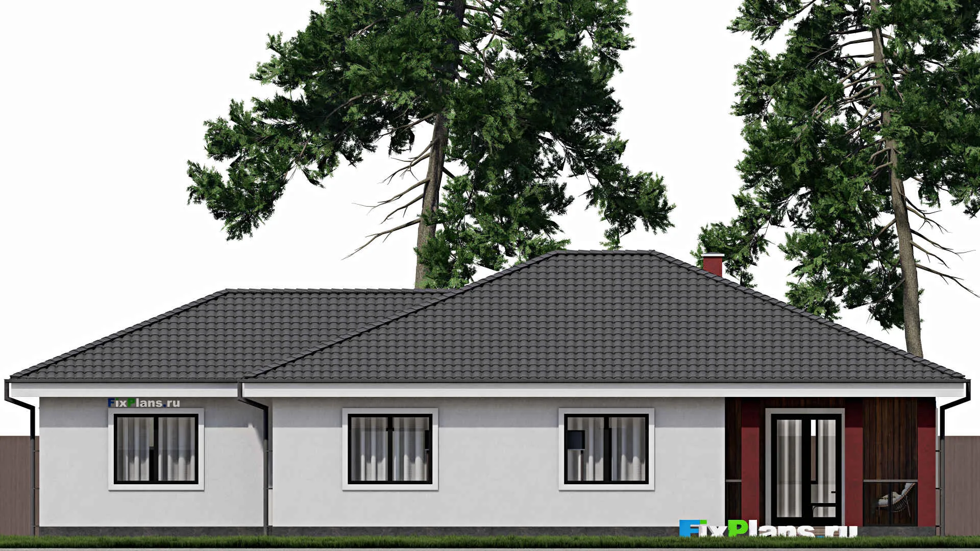 F-0269 - План одноэтажного дома 12 на 20, площадью 180 м² с террасой, гаражом на 1 машину и 3 спальнями