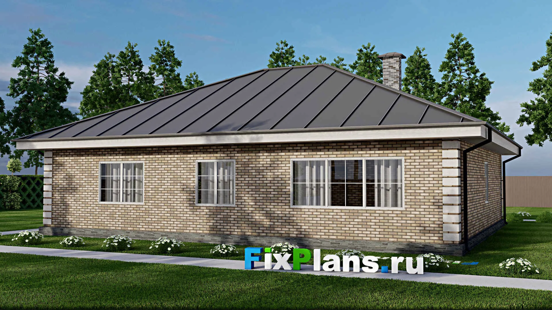 F-10385 - План одноэтажного дома 15 на 16, площадью 180 м² с 3 спальнями