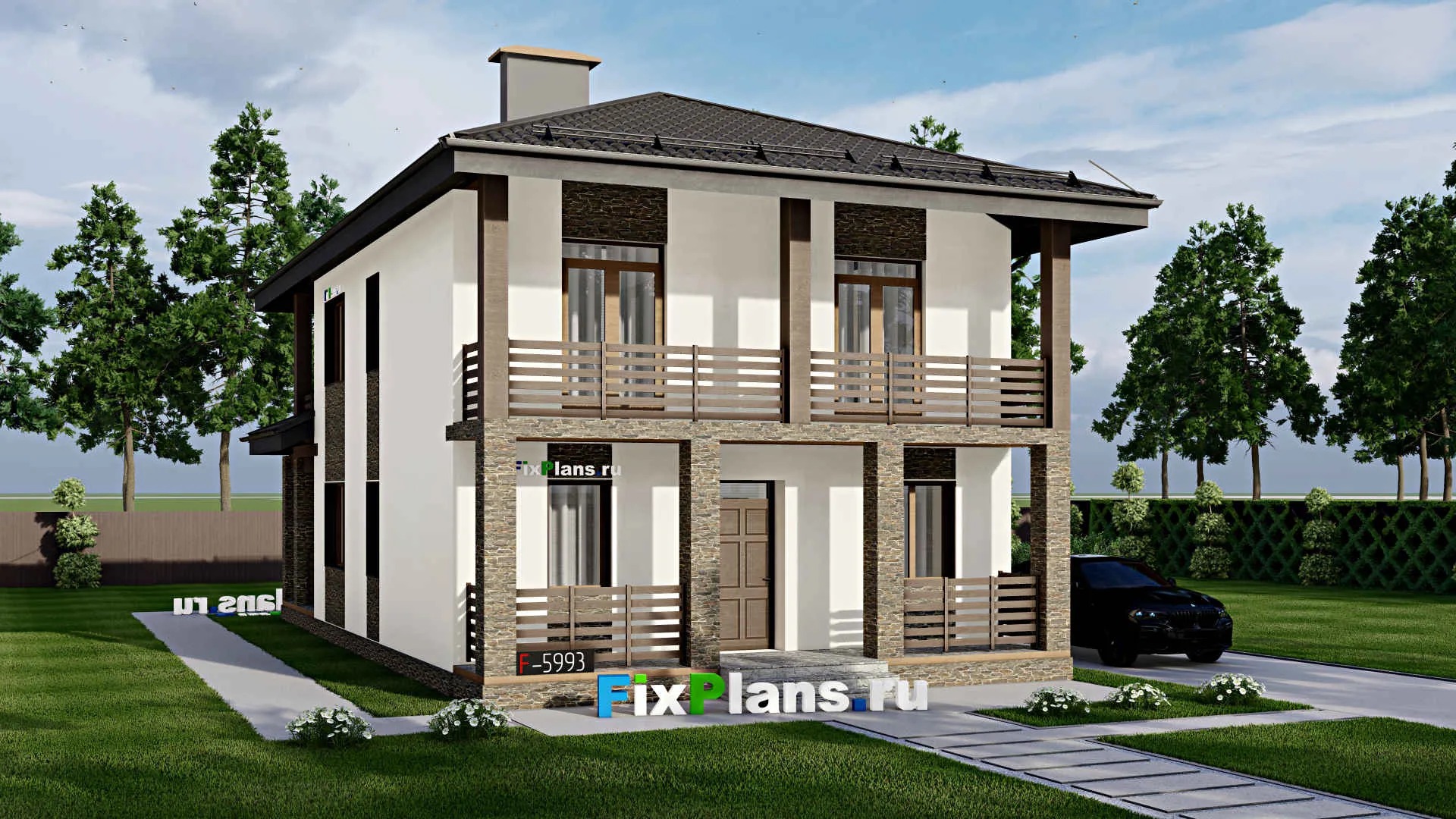 F-5993 - Проект двухэтажного дома 9 на 11, площадью 200 м² с террасой, балконом и 3 спальнями
