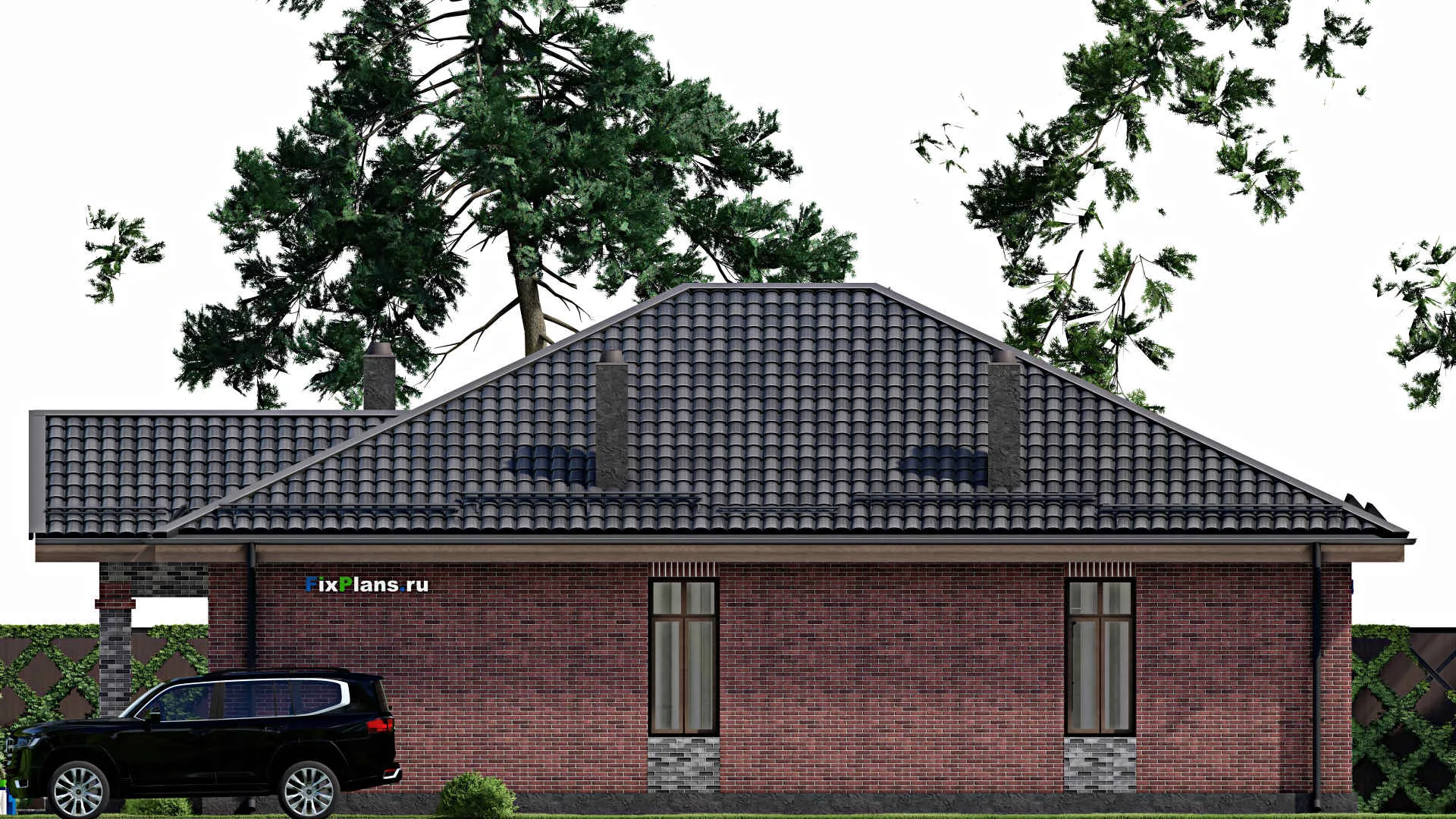 F-8468 - Проект одноэтажного дома 12 на 16, площадью 140 м² с террасой, баней и 2 спальнями