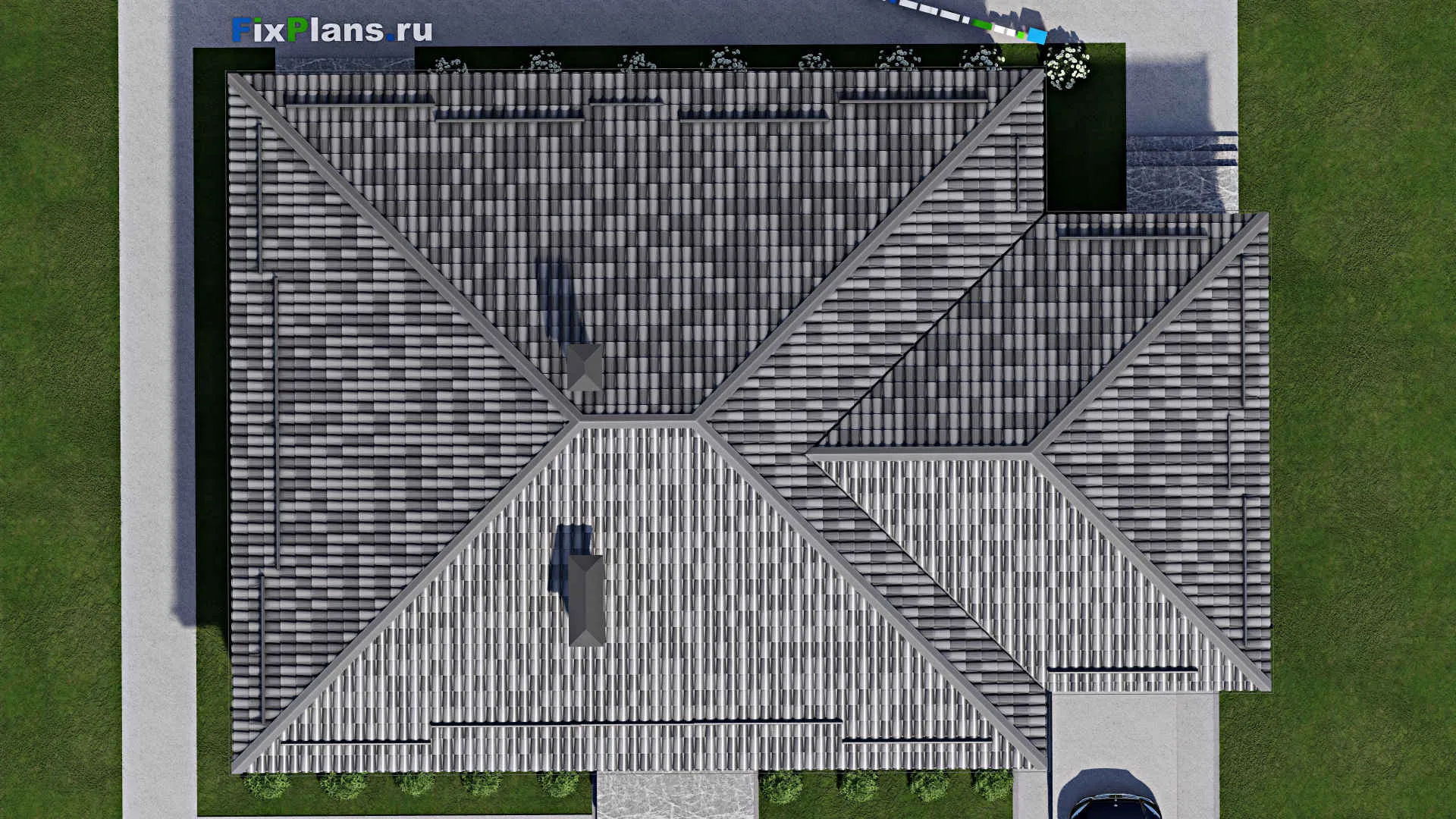 F-8657 - Проект одноэтажного дома 14 на 20, площадью 190 м² с террасой, гаражом на 1 машину и 3 спальнями