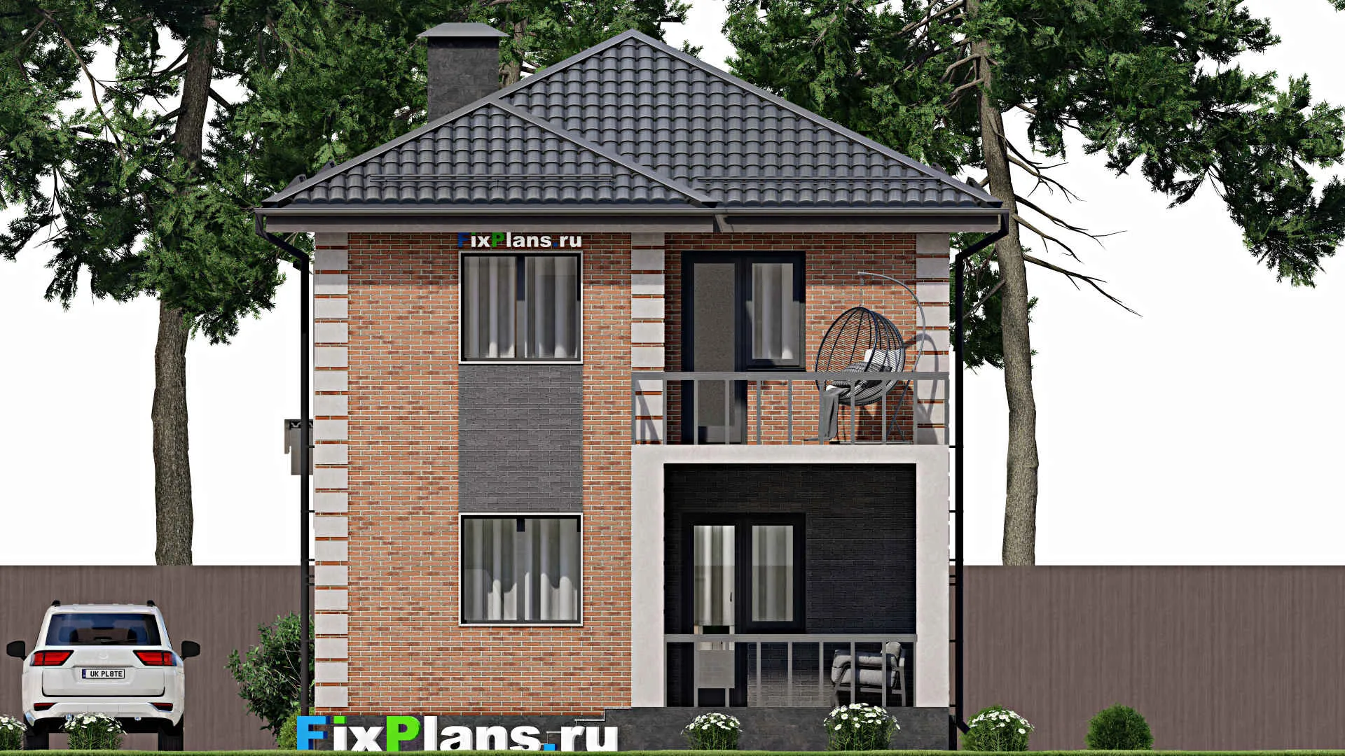 F-3824 - Планы двухэтажного дома 8 на 11, площадью 130 м² с террасой, балконом и 3 спальнями