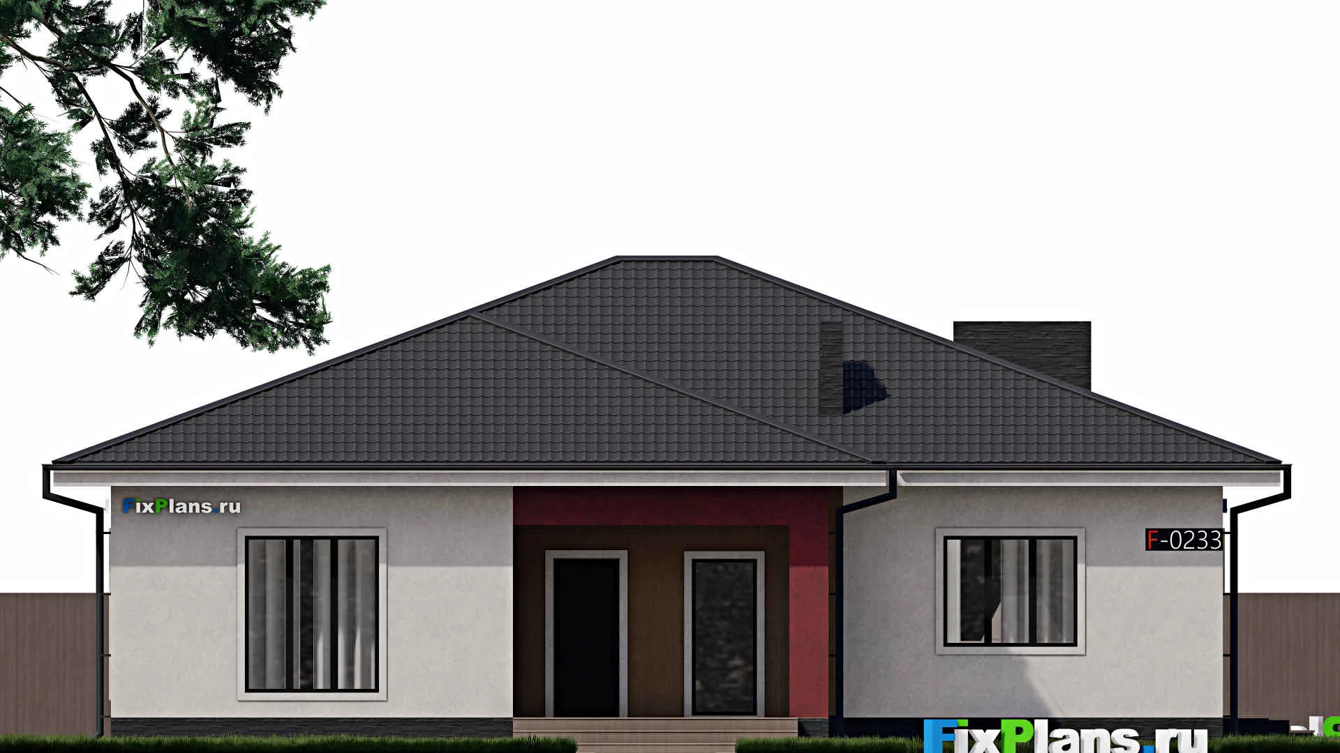 F-0233 - Проект одноэтажного дома 15 на 16, площадью 180 м² с террасой и 4 спальнями