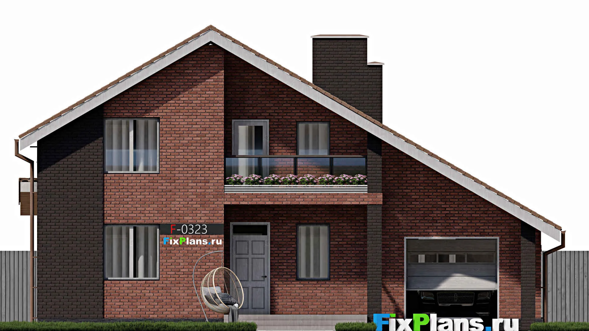 F-0323 - Планы дома с мансардой 11 на 14, площадью 180 м² с террасой, балконом, гаражом на 1 машину и 4 спальнями