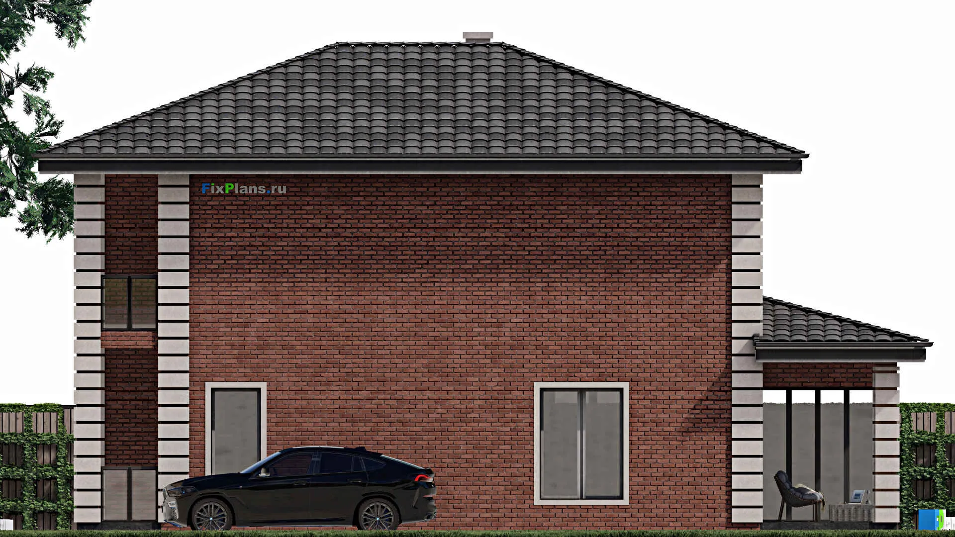 F-1439 - Планы двухэтажного дома 10 на 15, площадью 180 м² с террасой, балконом и 3 спальнями