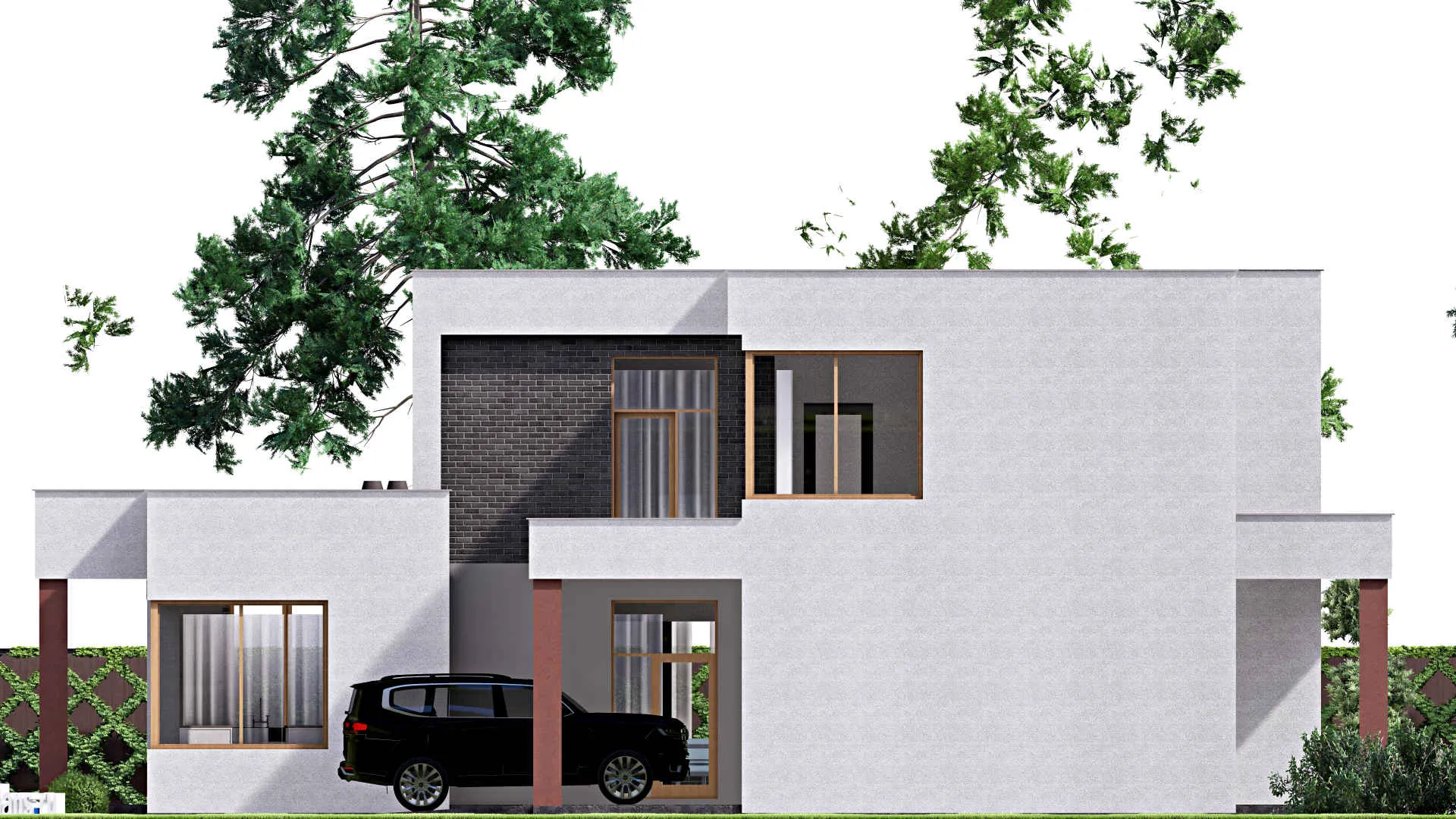 F-16622 - Проект двухэтажного дома 19 на 24, площадью 480 м² с террасой, балконом, гаражом на 2 машины и 3 спальнями