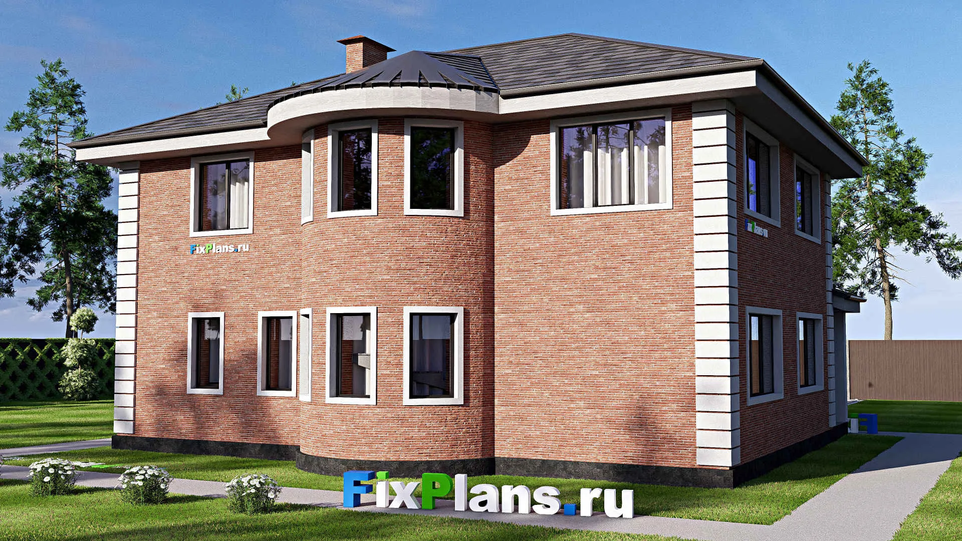 F-18143 - Проект двухэтажного дома 13 на 14, площадью 190 м² с балконом и 5 спальнями