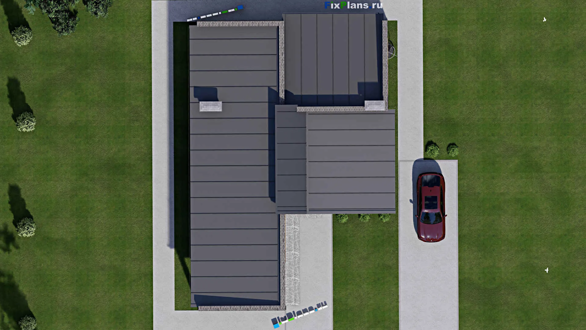 F-6695 - Проект одноэтажного дома 14 на 21, площадью 180 м² с террасой и 5 спальнями