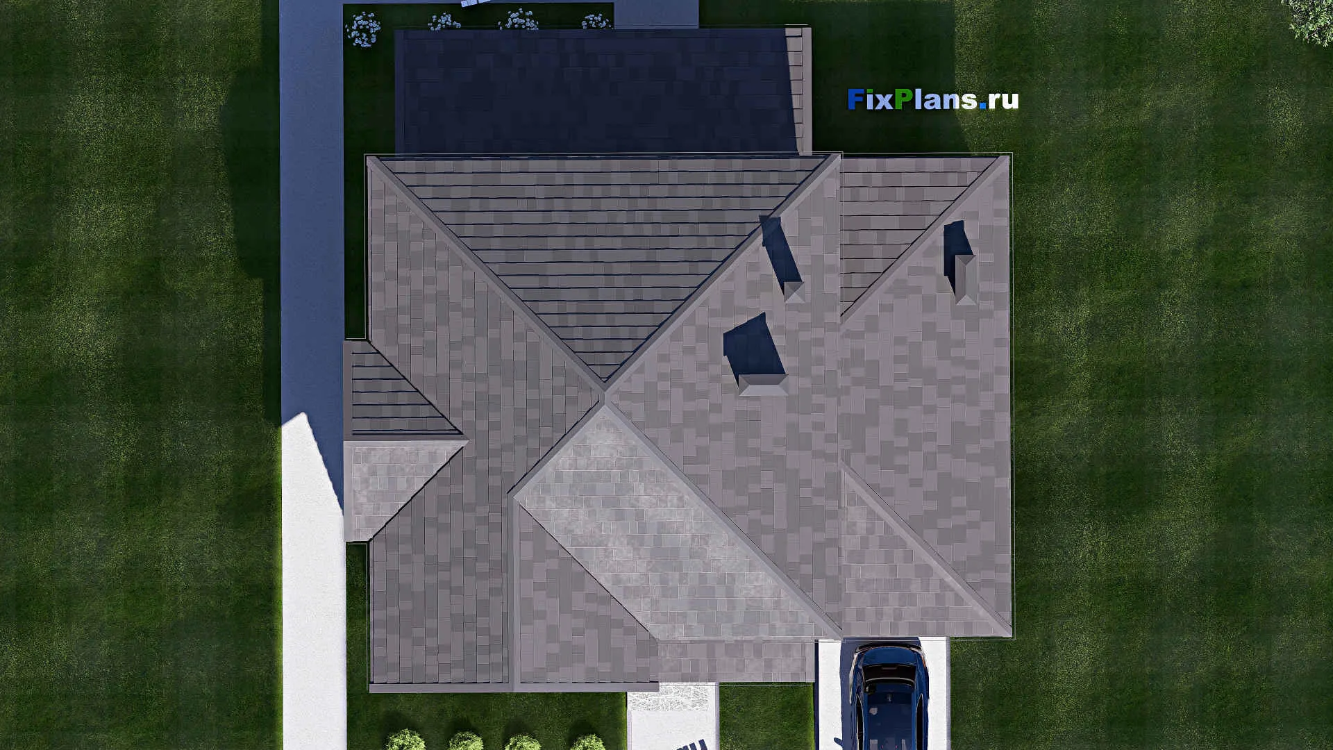 F-19412 - Проект двухэтажного дома 15 на 15, площадью 210 м² с террасой, гаражом на 1 машину и 4 спальнями