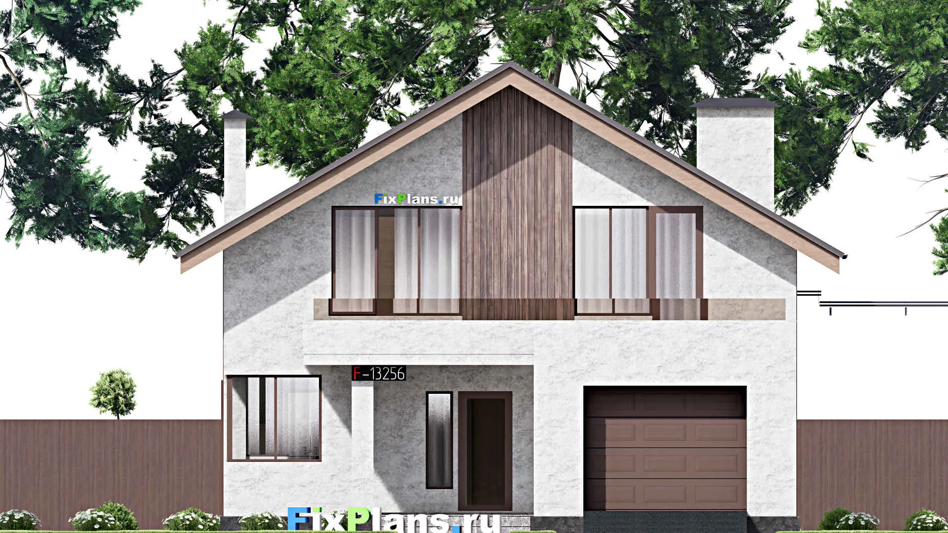 F-13256 - Планы дома с мансардой 11 на 17, площадью 240 м² с террасой, гаражом на 1 машину и 4 спальнями