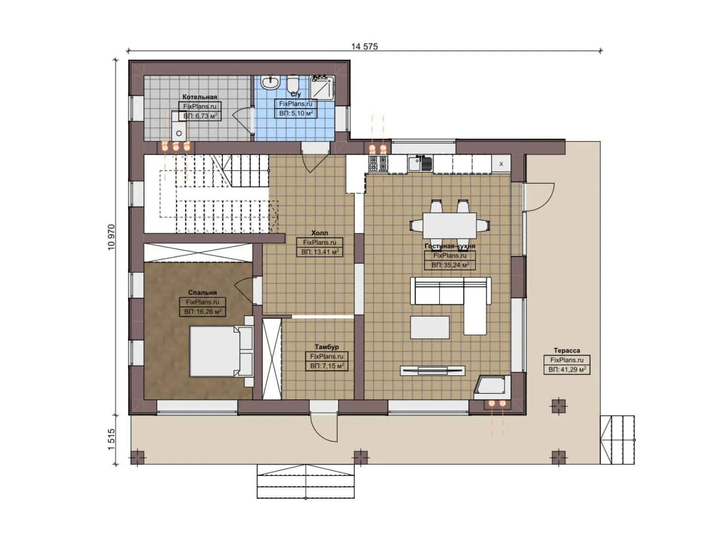 F-4139 - Планы дома с мансардой 11 на 15, площадью 210 м² с террасой, балконом и 3 спальнями