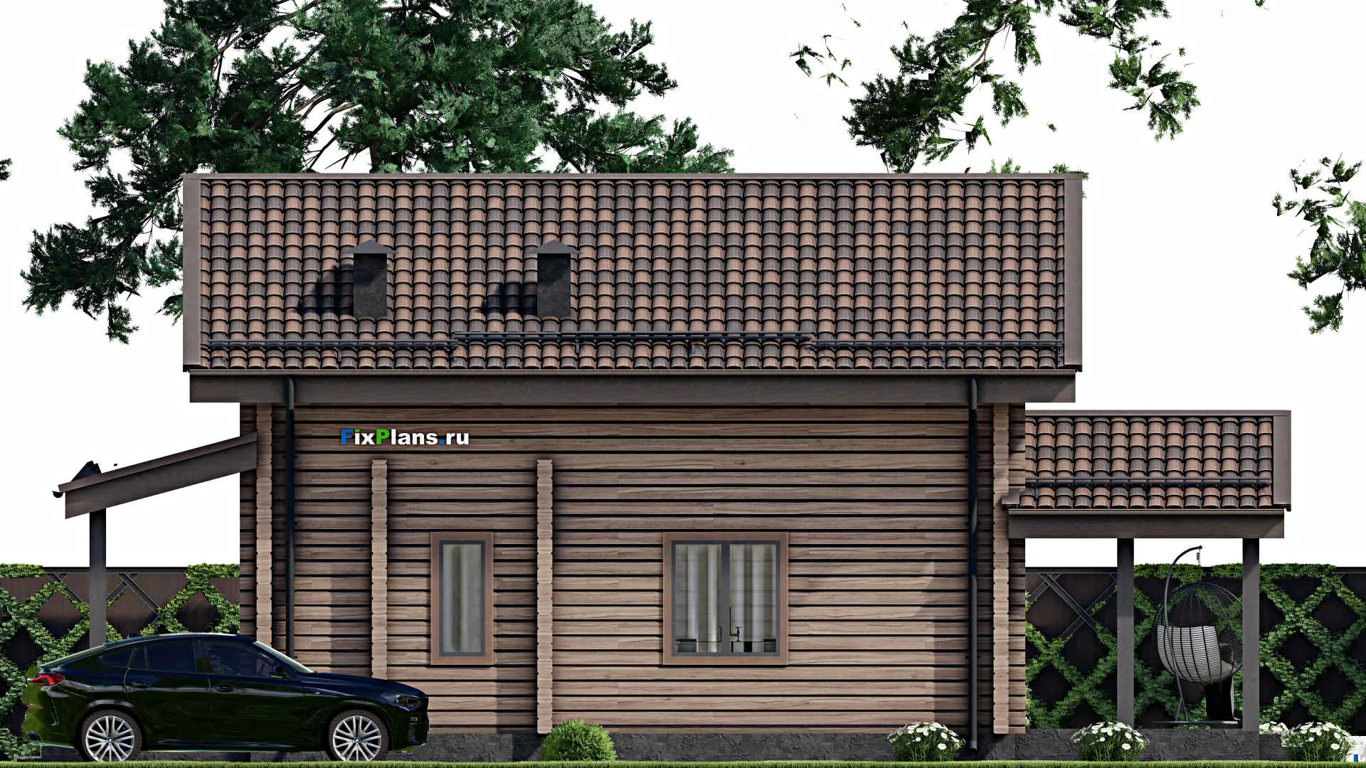 F-7640 - Планы дома с мансардой 9 на 11, площадью 150 м² с террасой и 2 спальнями