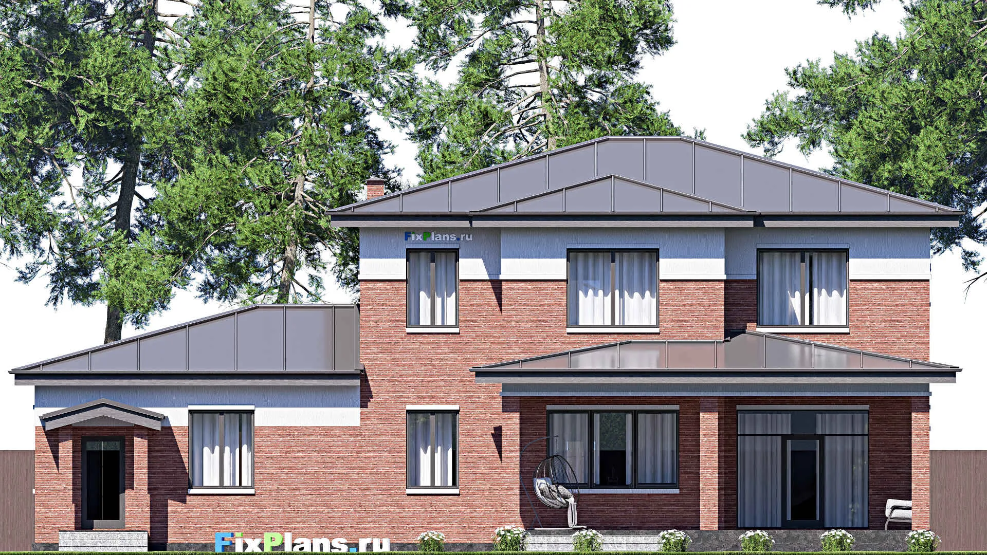 F-19178 - Проект двухэтажного дома 18 на 21, площадью 320 м² с гаражом на 2 машины и 4 спальнями