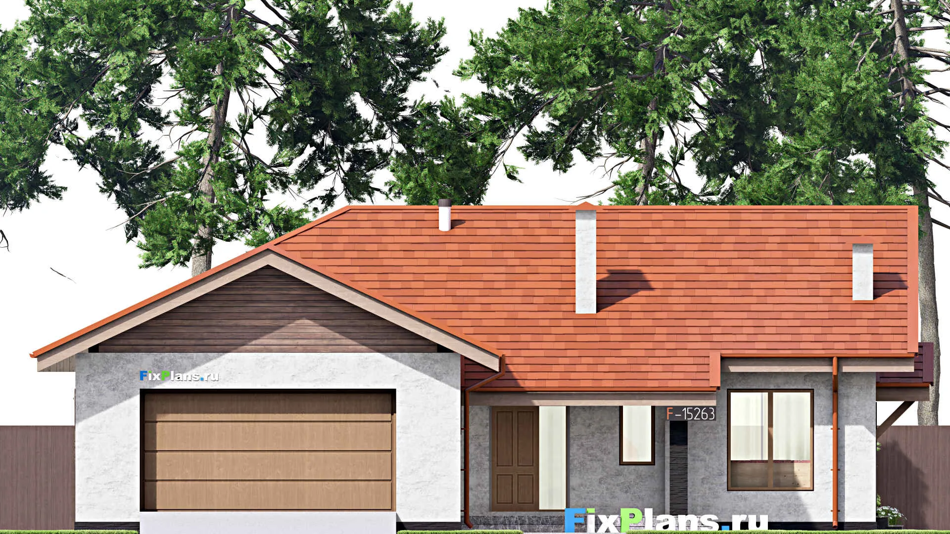 F-15263 - Проект одноэтажного дома 16 на 17, площадью 180 м² с гаражом на 2 машины и 3 спальнями