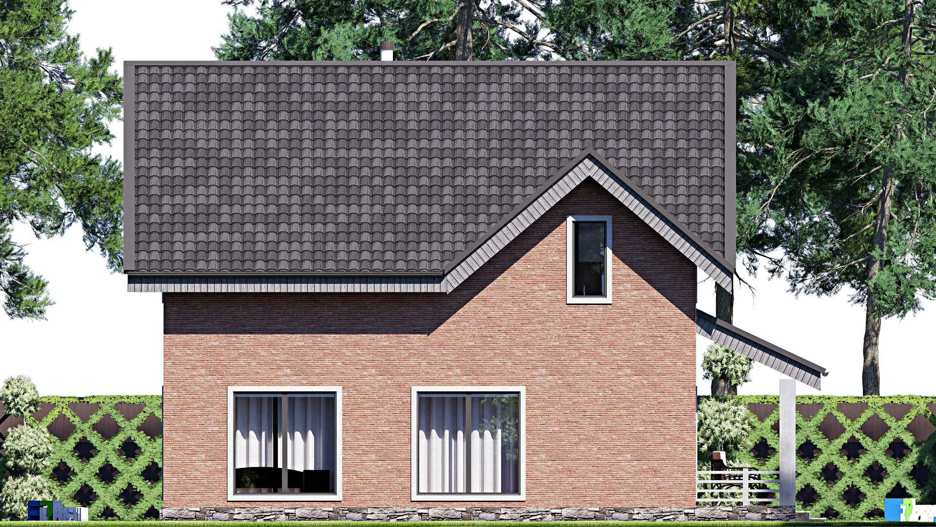 F-19862 - Планы дома с мансардой 12 на 12, площадью 200 м² с террасой и 6 спальнями