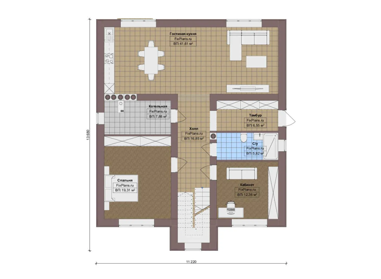 F-20042 - Планы двухэтажного дома 12 на 14, площадью 220 м² с 5 спальнями