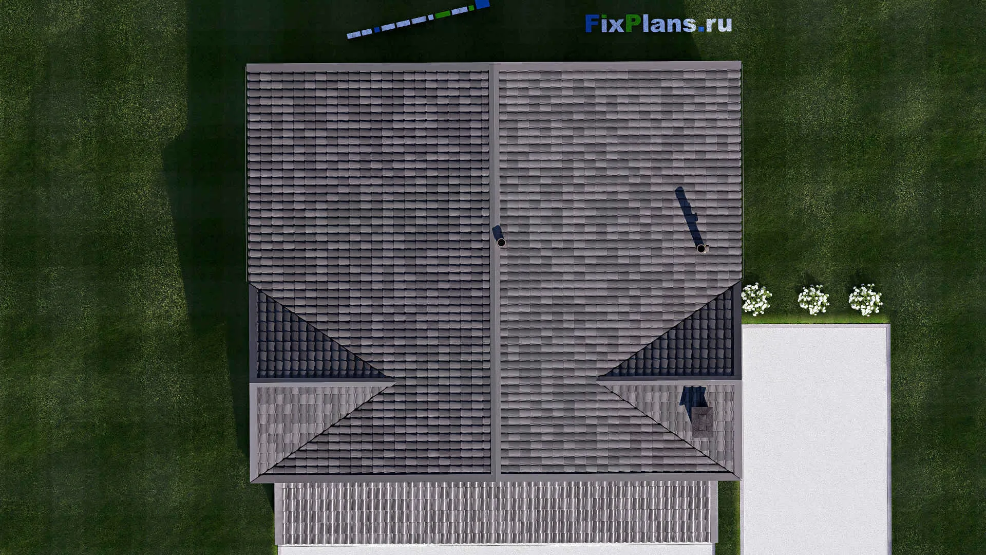 F-19862 - Планы дома с мансардой 12 на 12, площадью 200 м² с террасой и 6 спальнями