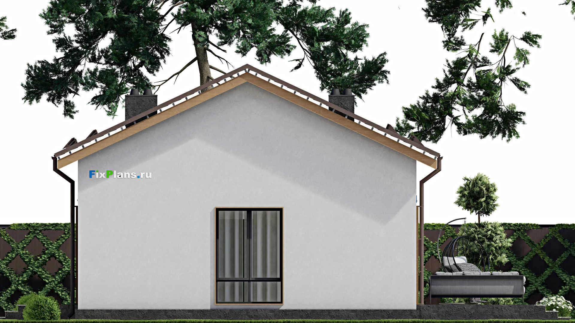 F-3005 - Проект одноэтажного дома 9 на 12, площадью 100 м² с террасой и 2 спальнями