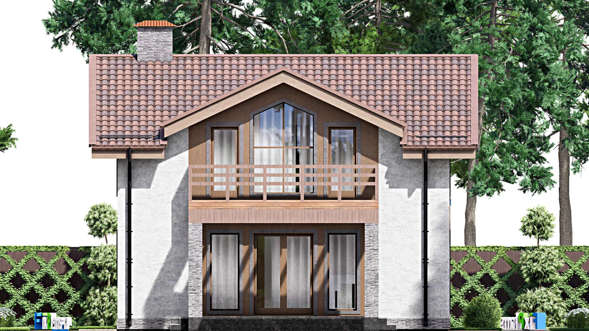 F-12869 - Проект дома с мансардой 10 на 14, площадью 160 м² с террасой, балконом и 4 спальнями