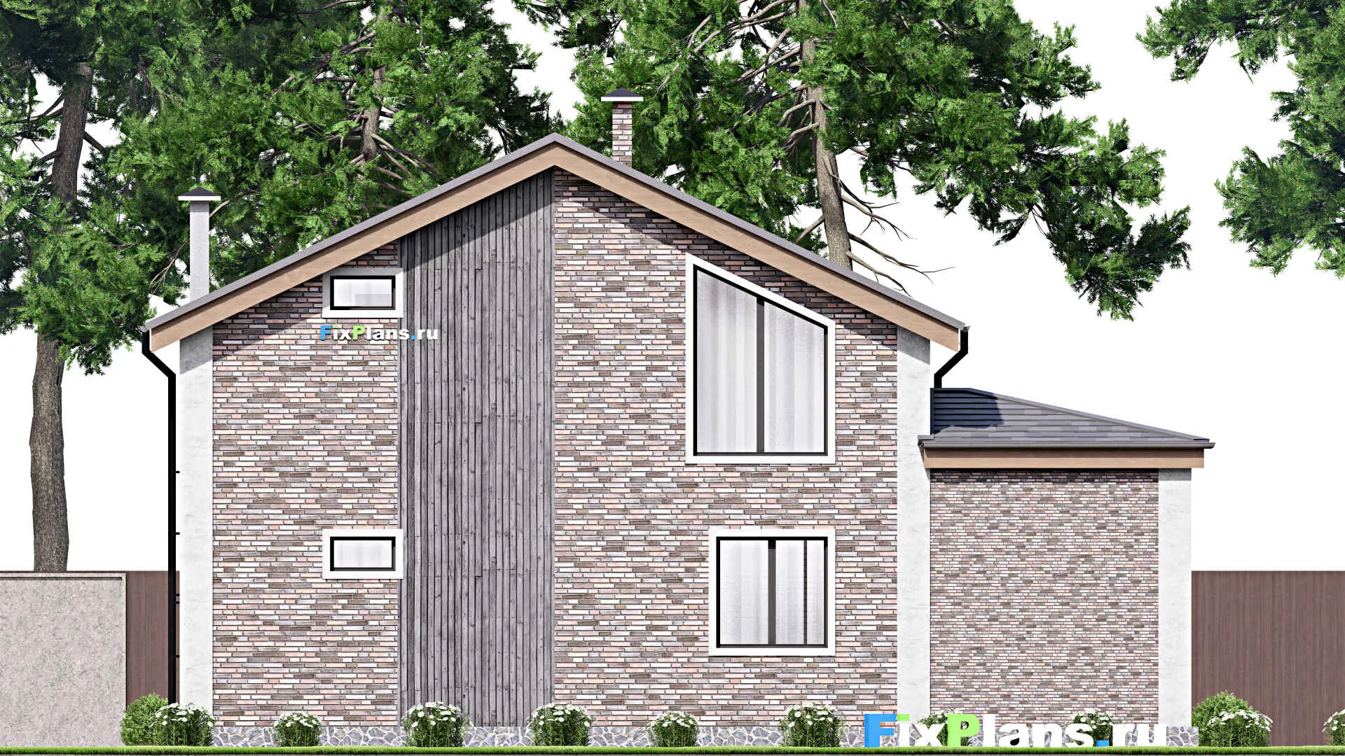 F-10043 - Планы дома с мансардой 10 на 14, площадью 140 м² с террасой и 4 спальнями