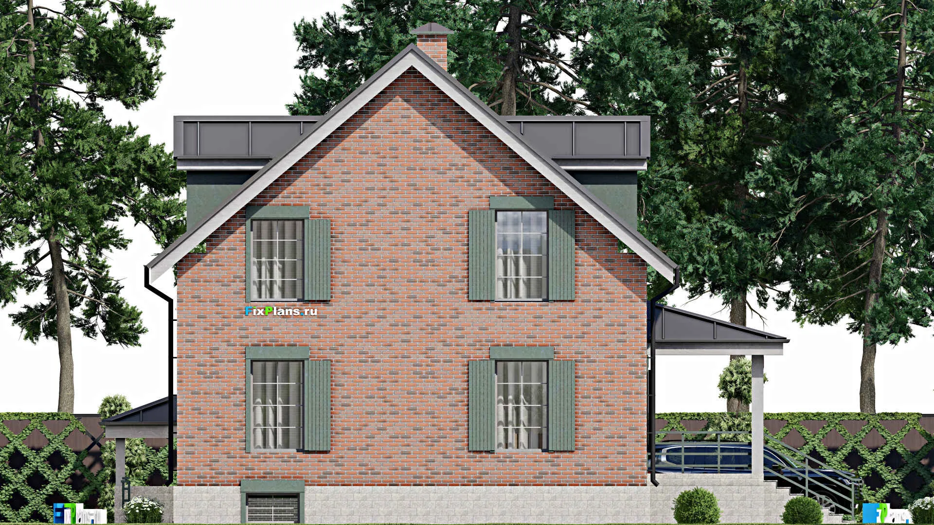 F-9395 - Проект дома с мансардой 11 на 13, площадью 240 м² с цокольным этажом, баней и 5 спальнями